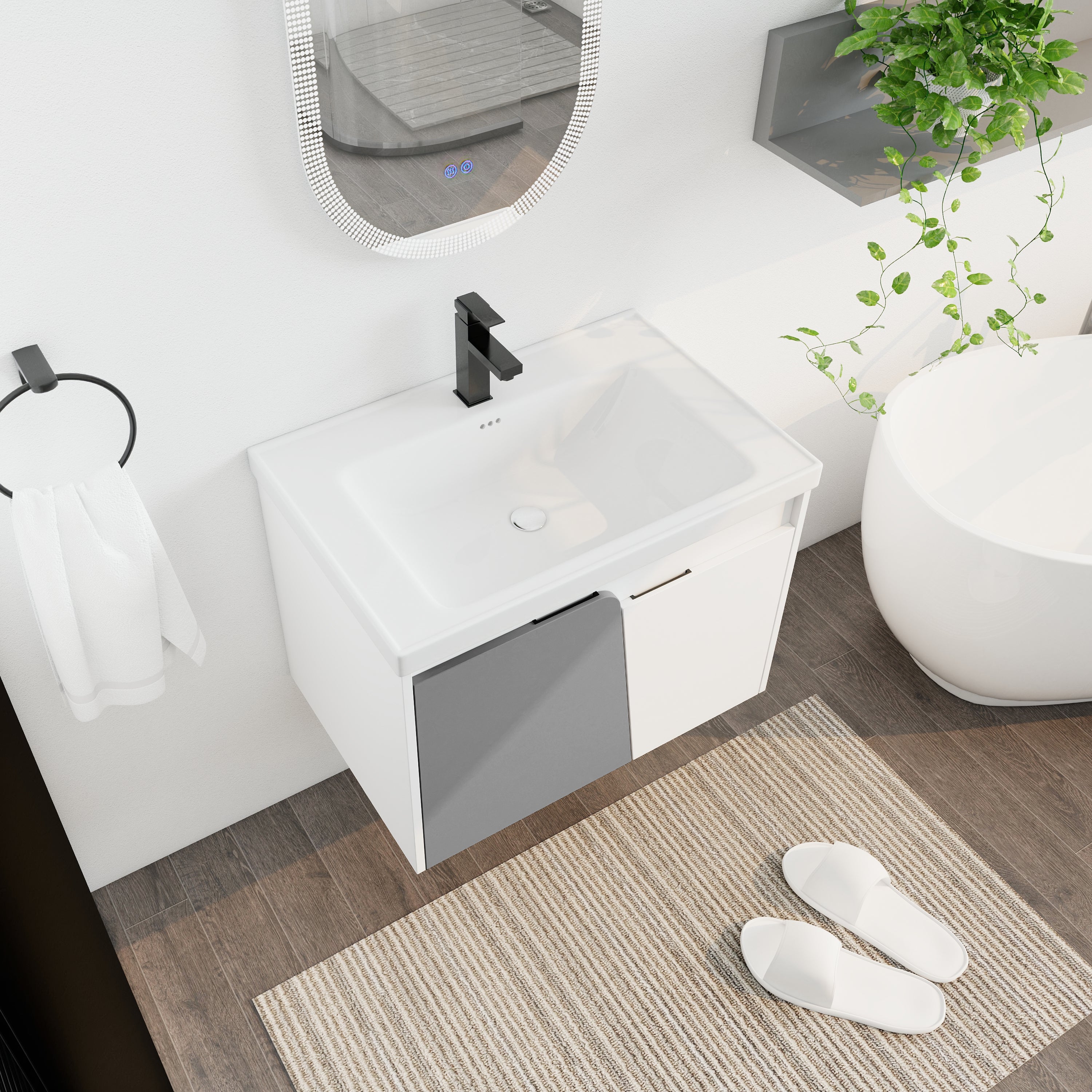 28 Inch Wall-Mounted Bathroom Vanity With Sink, For Small Bathroom