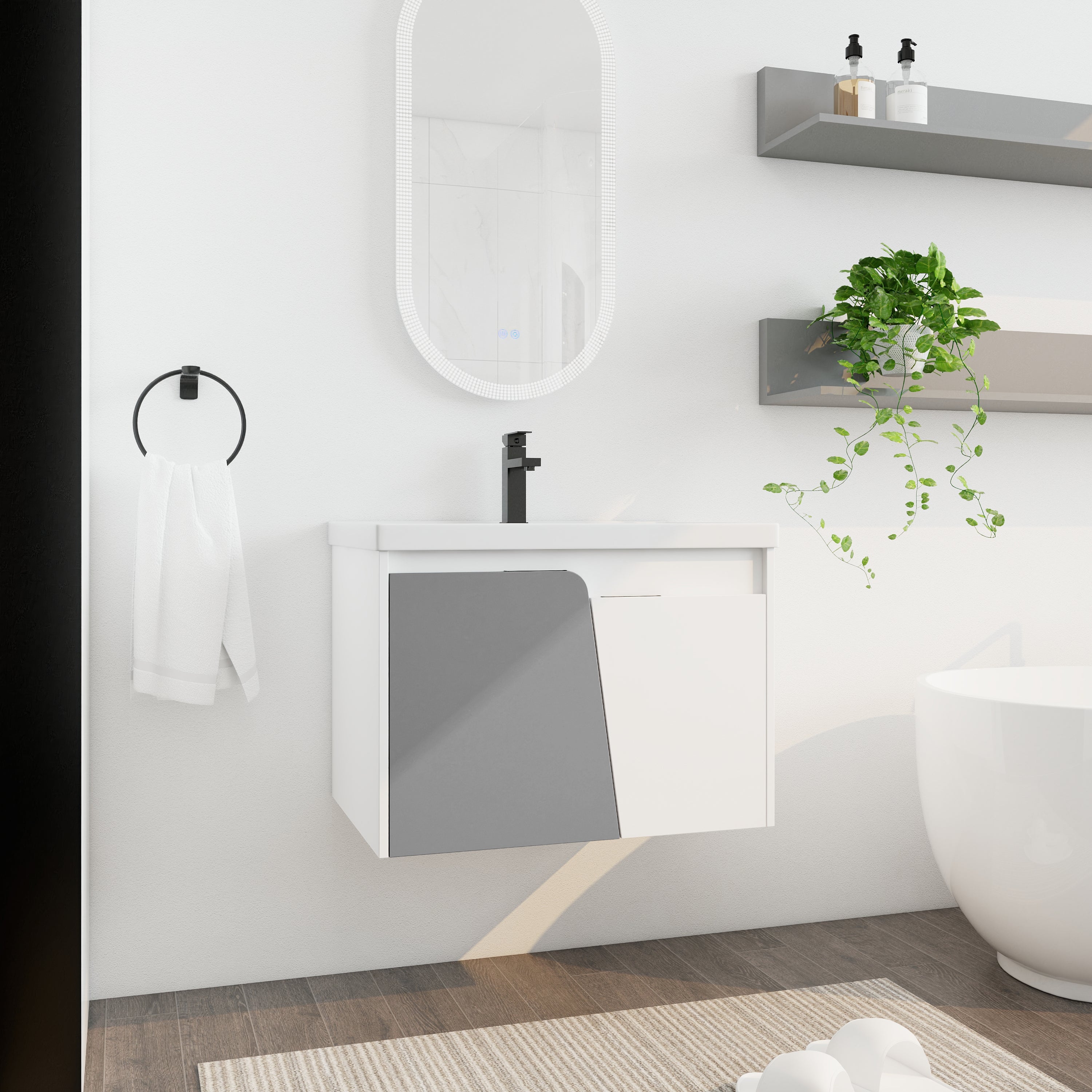 28 Inch Wall-Mounted Bathroom Vanity With Sink, For Small Bathroom