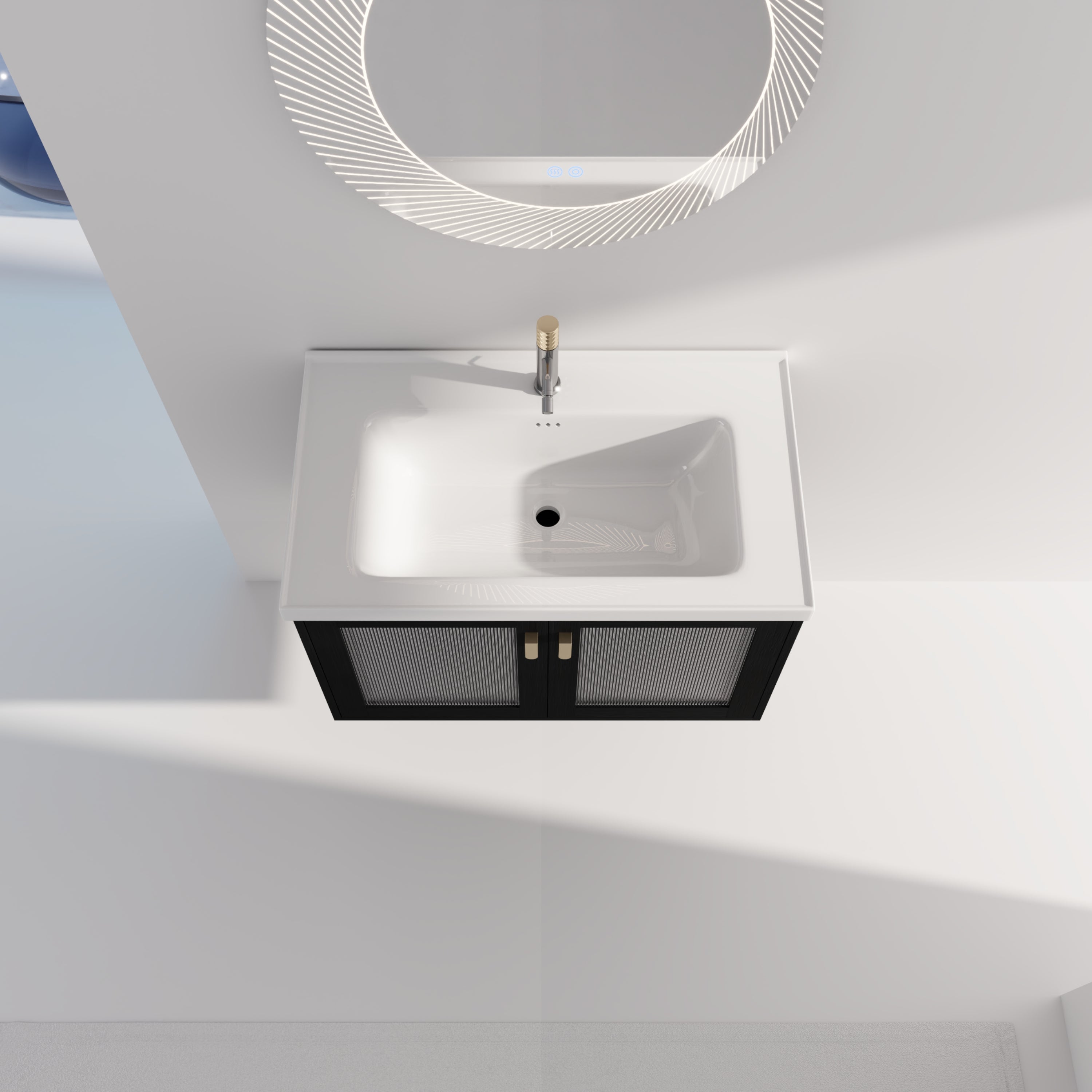  Wall-Mounted Bathroom Vanity in black with Soft Closing Door with White Ceramic Sink