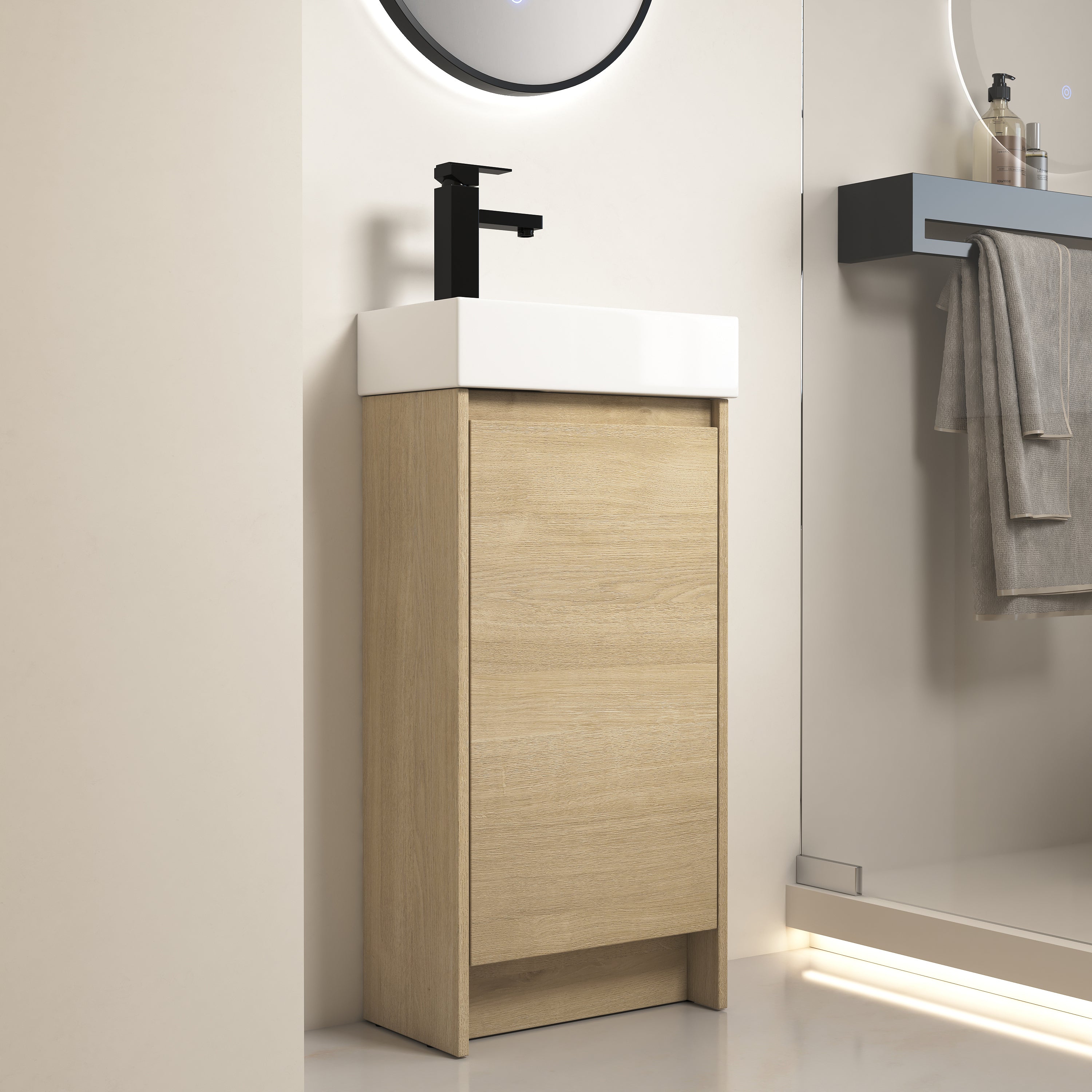16 Inch Freestanding Bathroom Vanity with Ceramic Sink and Soft Closing Doors