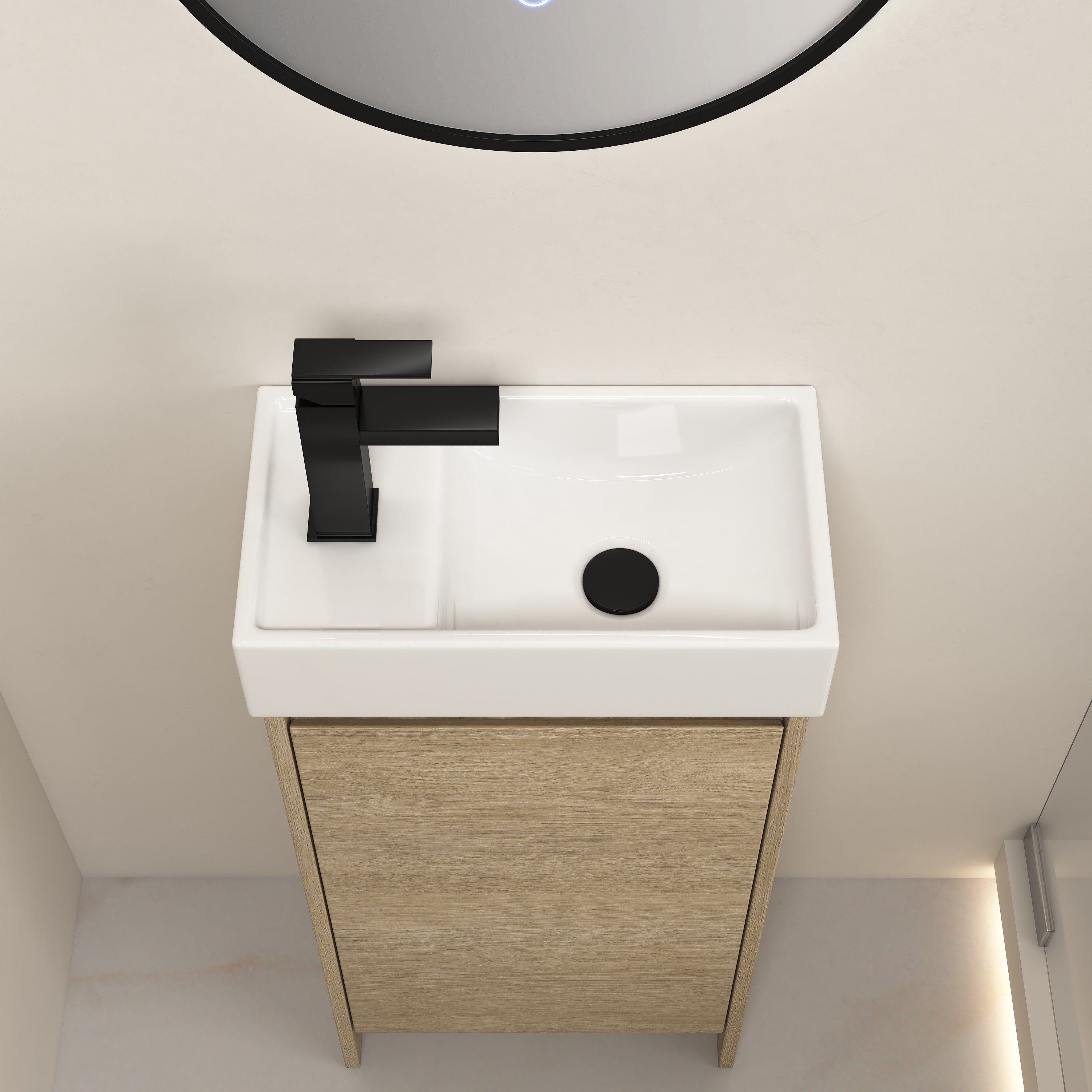 16 Inch Freestanding Bathroom Vanity with Ceramic Sink and Soft Closing Doors