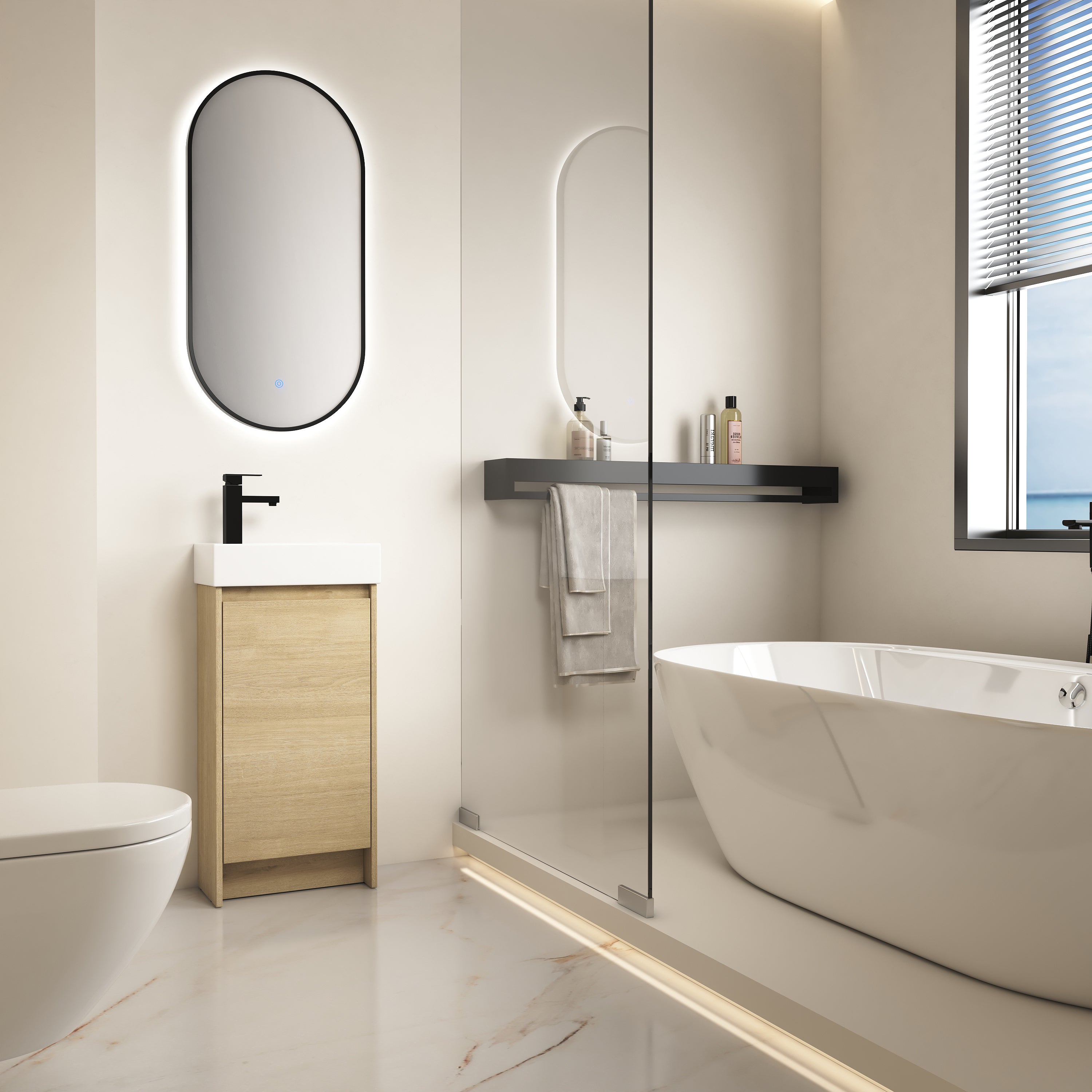 16 Inch Freestanding Bathroom Vanity with Ceramic Sink and Soft Closing Doors