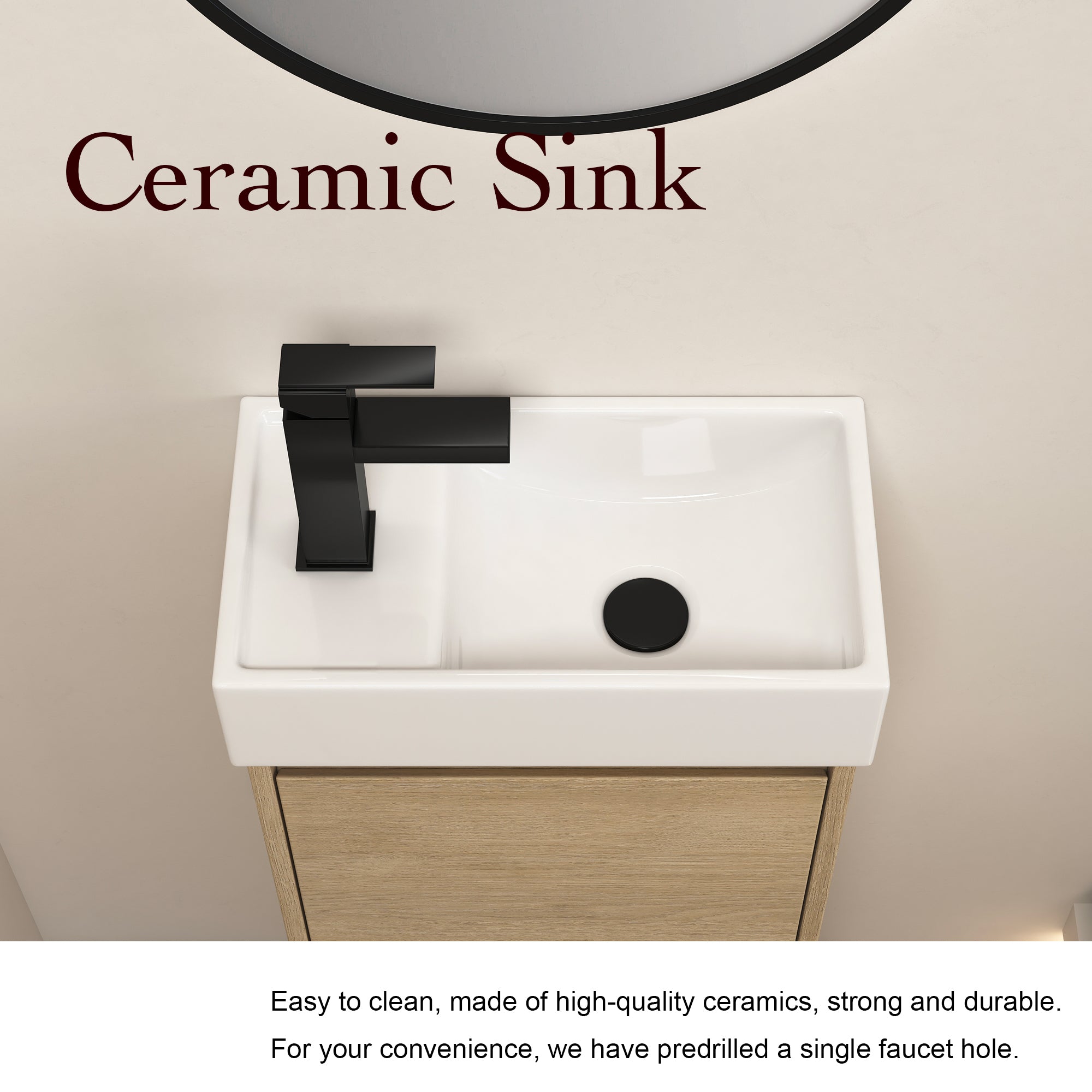 16 Inch Freestanding Bathroom Vanity with Ceramic Sink and Soft Closing Doors