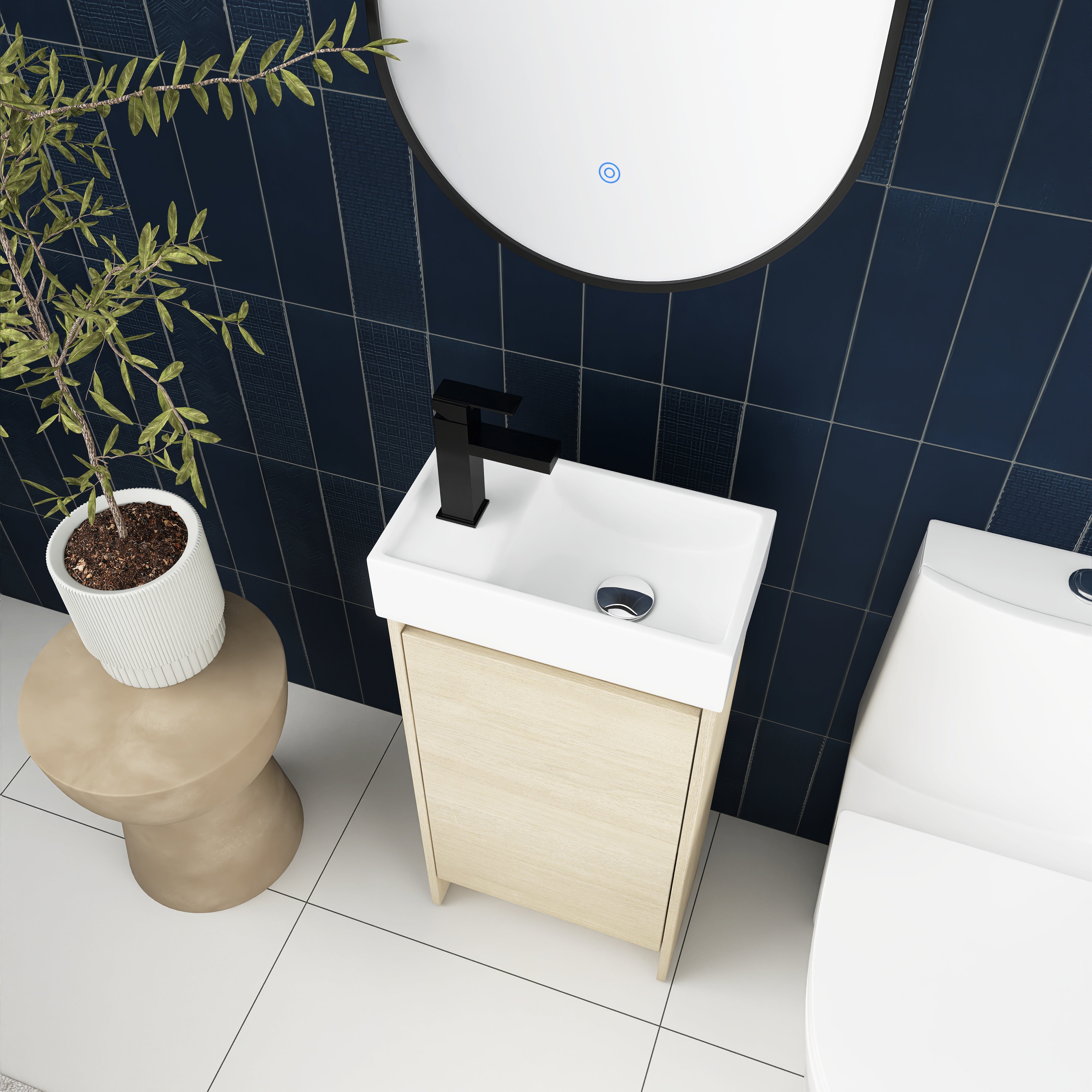 16 Inch Freestanding Bathroom Vanity with Ceramic Sink and Soft Closing Doors