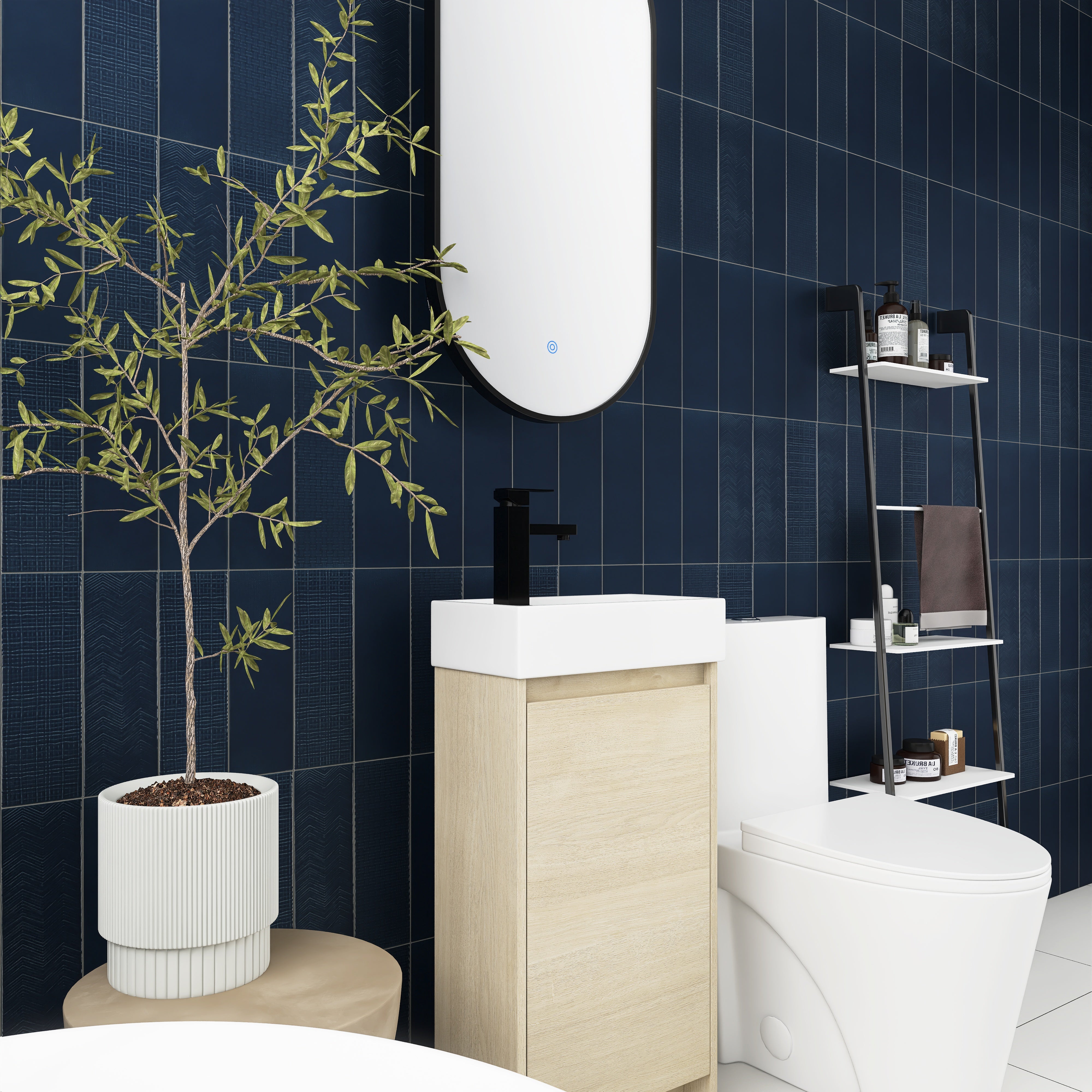 16 Inch Freestanding Bathroom Vanity with Ceramic Sink and Soft Closing Doors