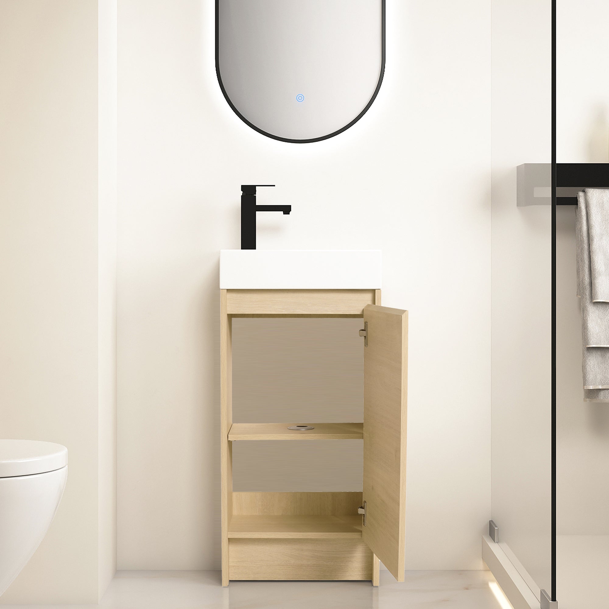 16 Inch Freestanding Bathroom Vanity with Ceramic Sink and Soft Closing Doors