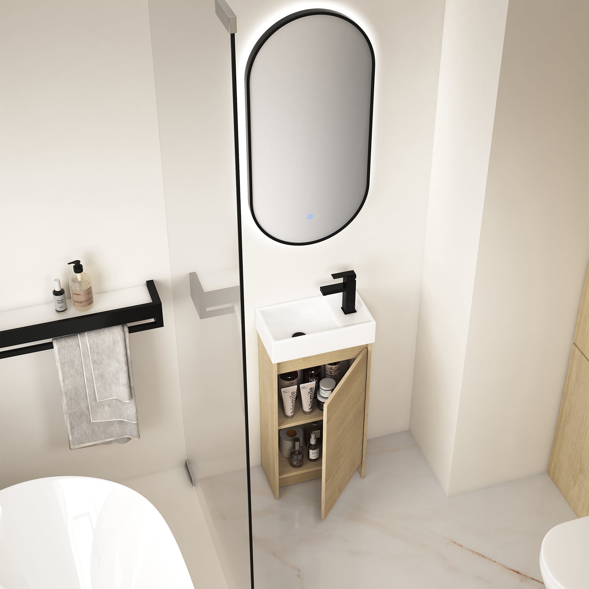 16 Inch Freestanding Bathroom Vanity with Ceramic Sink and Soft Closing Doors