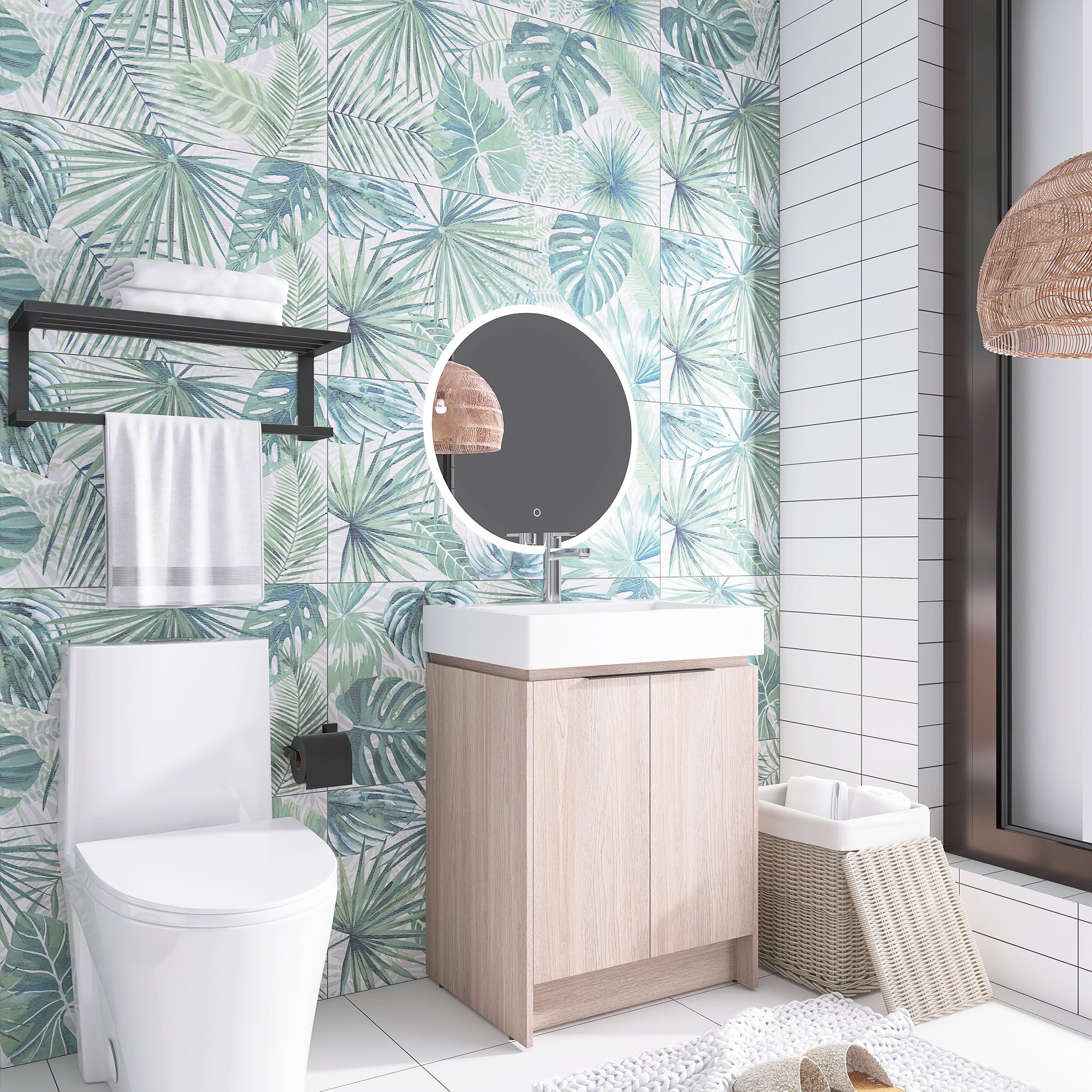 24 Inch Bathroom Vanity in White Oak With Ceramic Basin