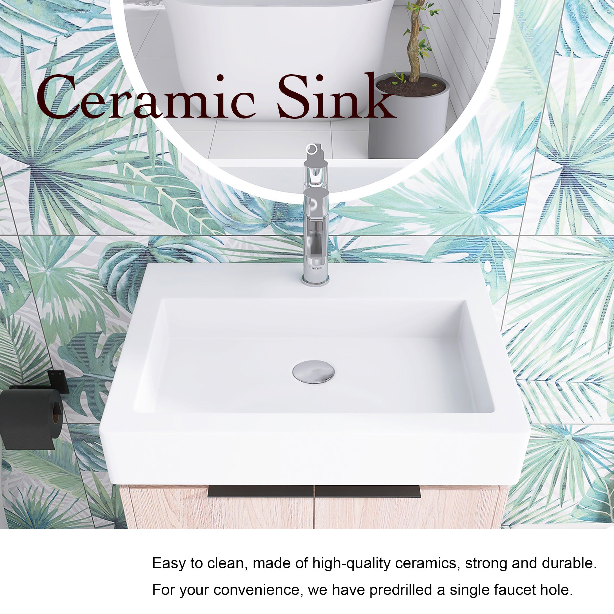 24 Inch Bathroom Vanity in White Oak With Ceramic Basin