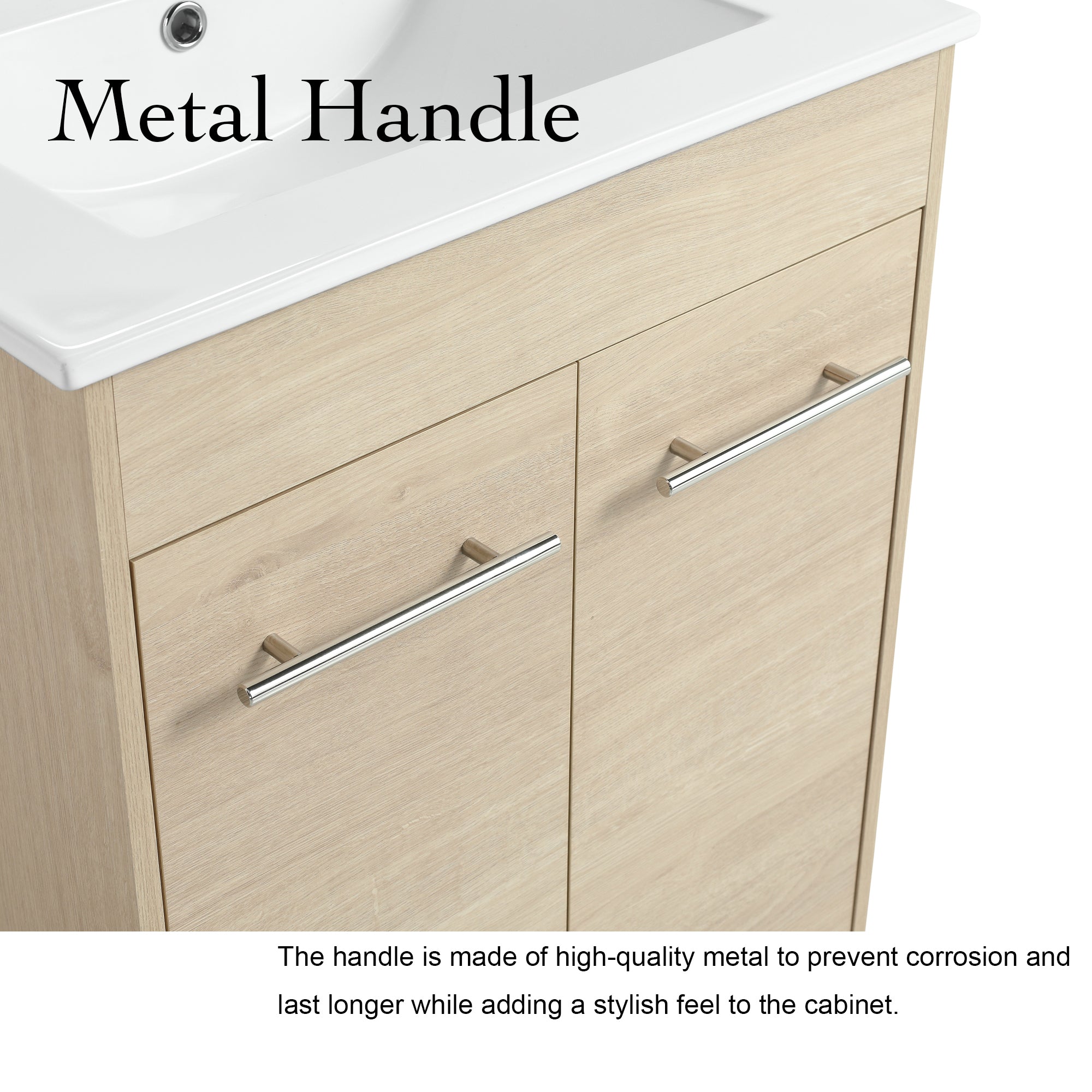 24 inch Plywood Freestanding Bathroom Vanity in Plain Light Oak with Integrated Resin Sink with Drain