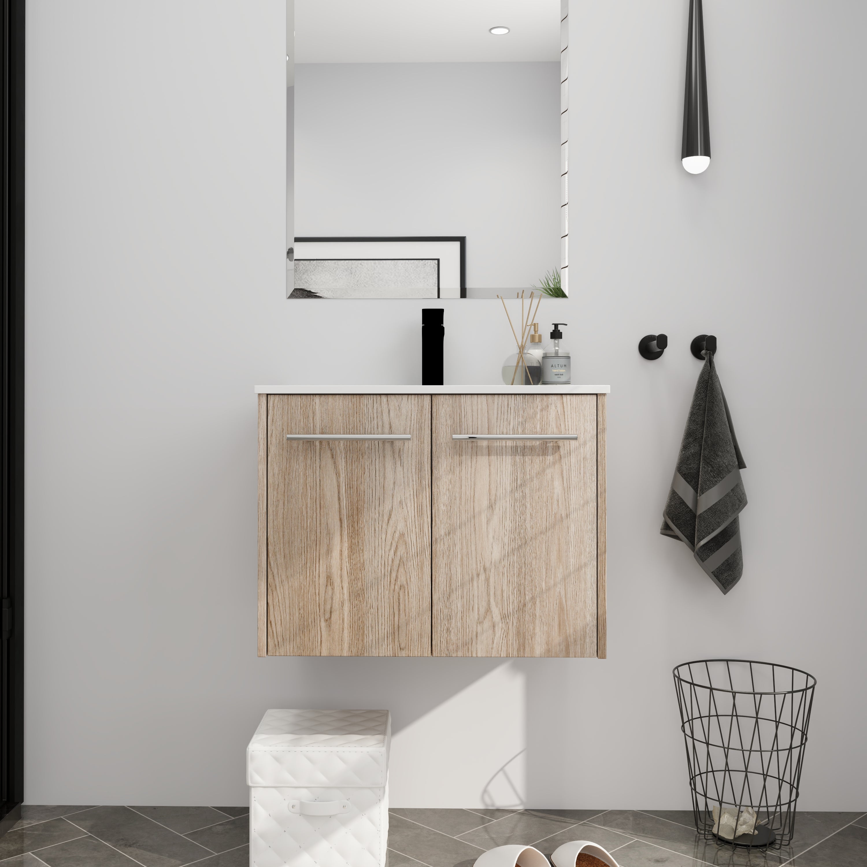 Wall Mounted Bathroom Vanity with Soft-closing Doors with Cultured Marble Basin