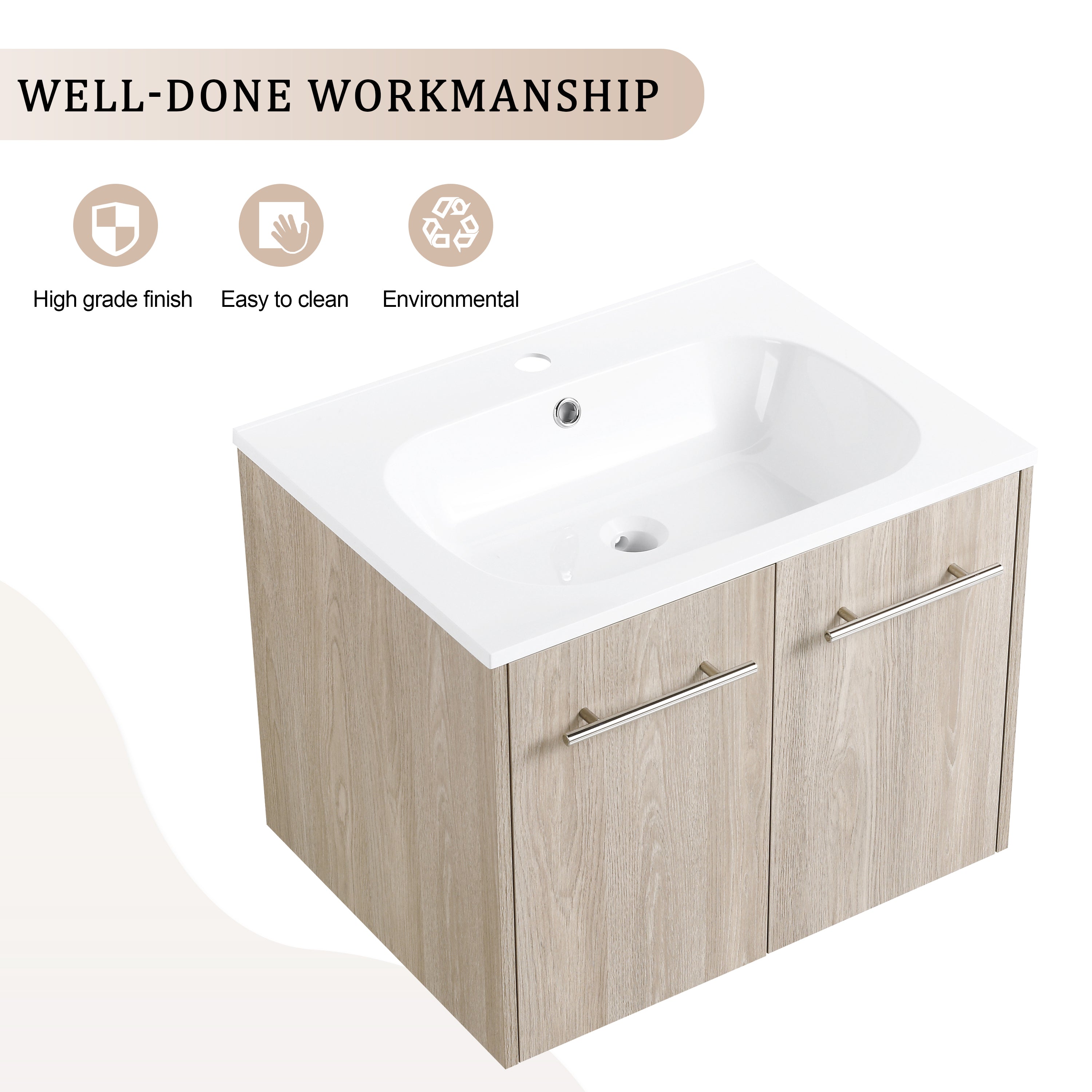 Wall Mounted Bathroom Vanity with Soft-closing Doors with Cultured Marble Basin