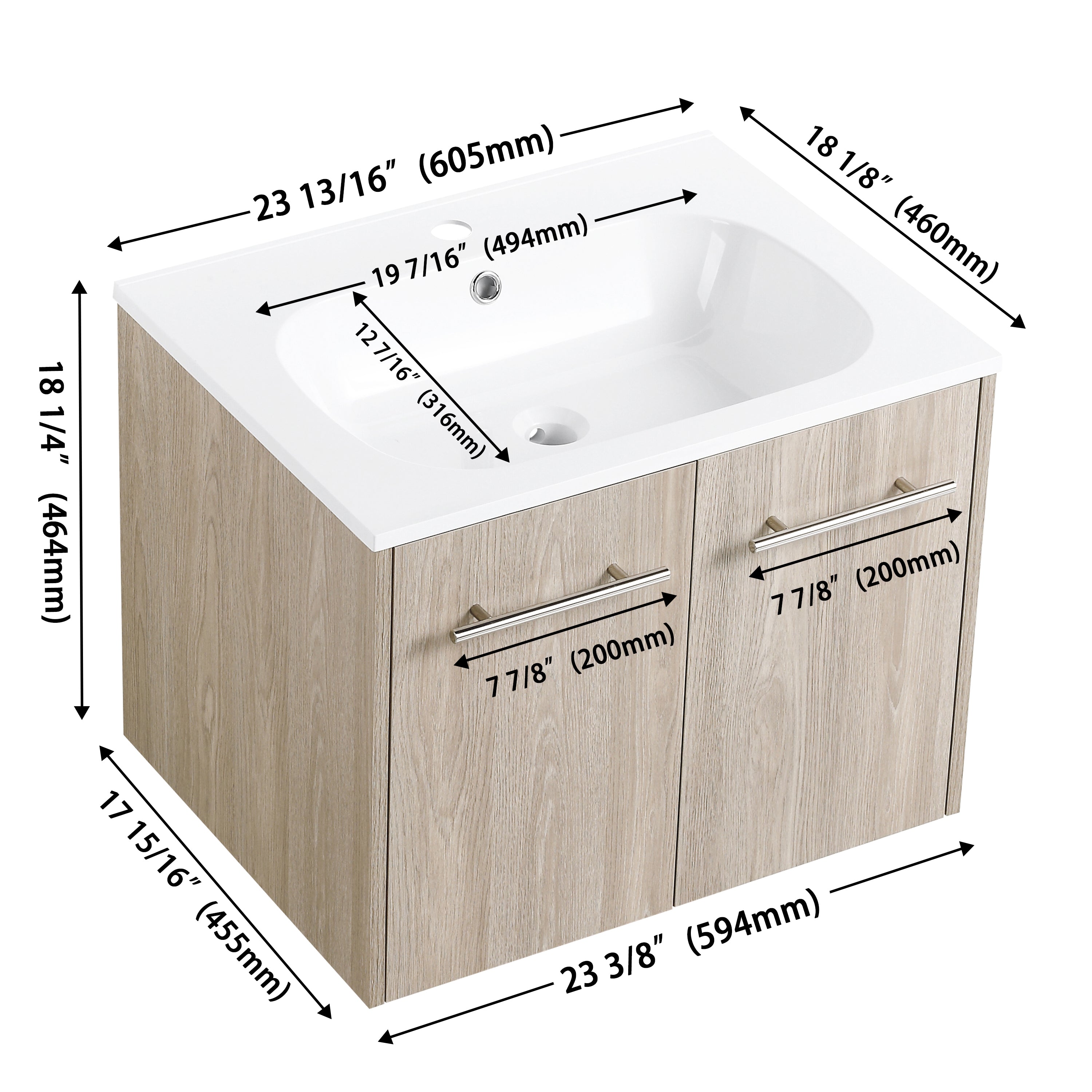 Wall Mounted Bathroom Vanity with Soft-closing Doors with Cultured Marble Basin