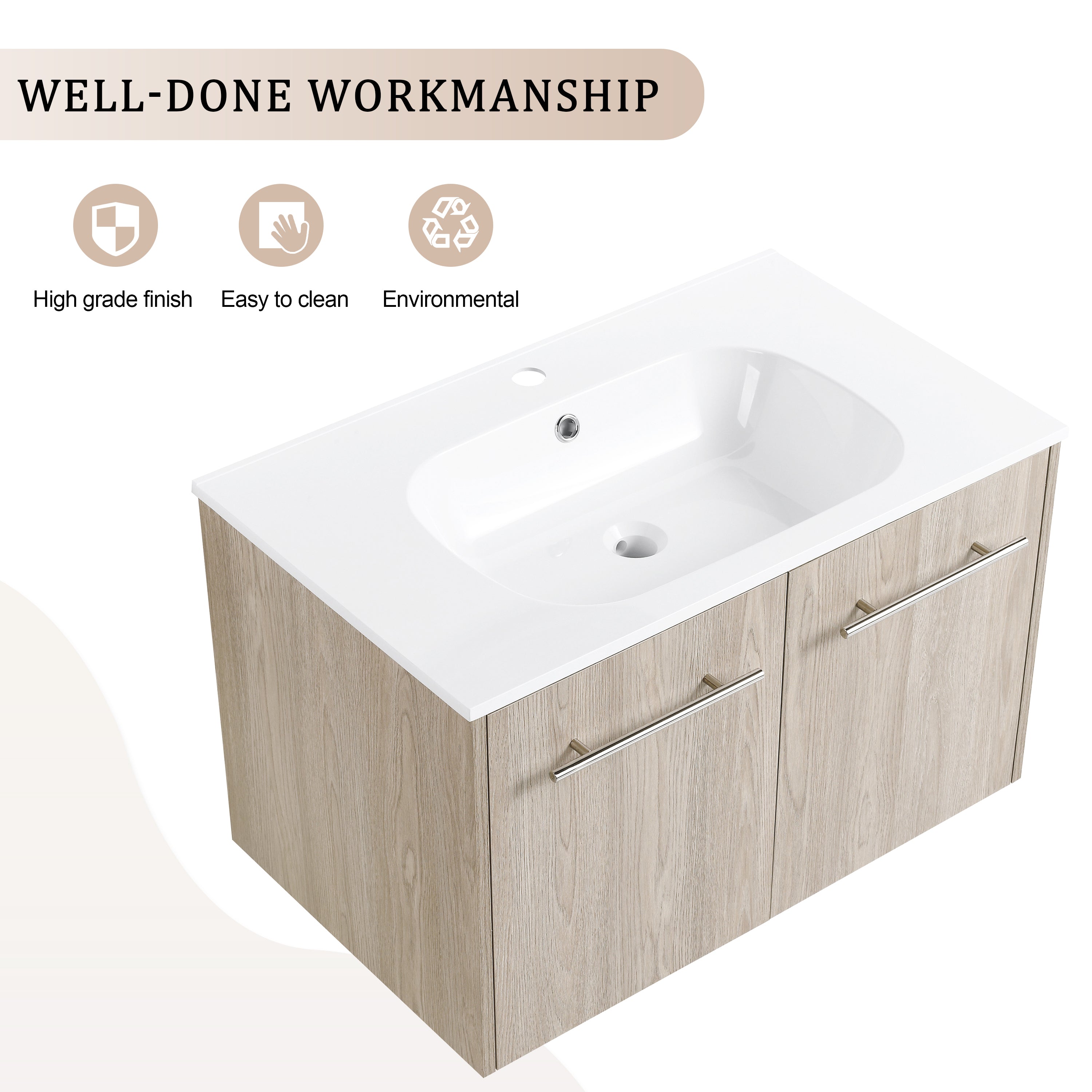 Wall Mounted Bathroom Vanity with Soft-closing Doors with Cultured Marble Basin