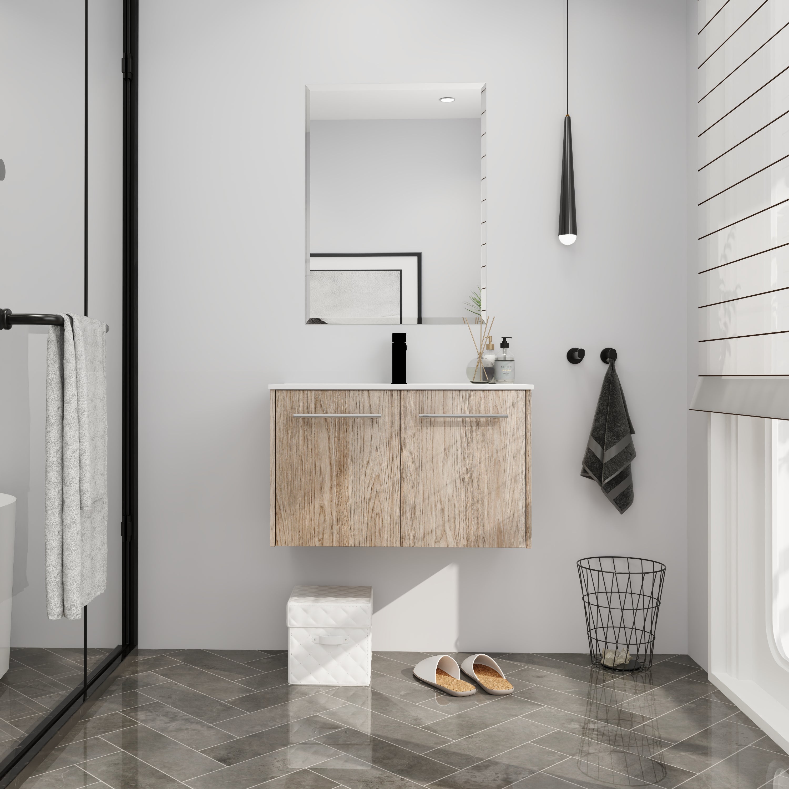 Wall Mounted Bathroom Vanity with Soft-closing Doors with Cultured Marble Basin