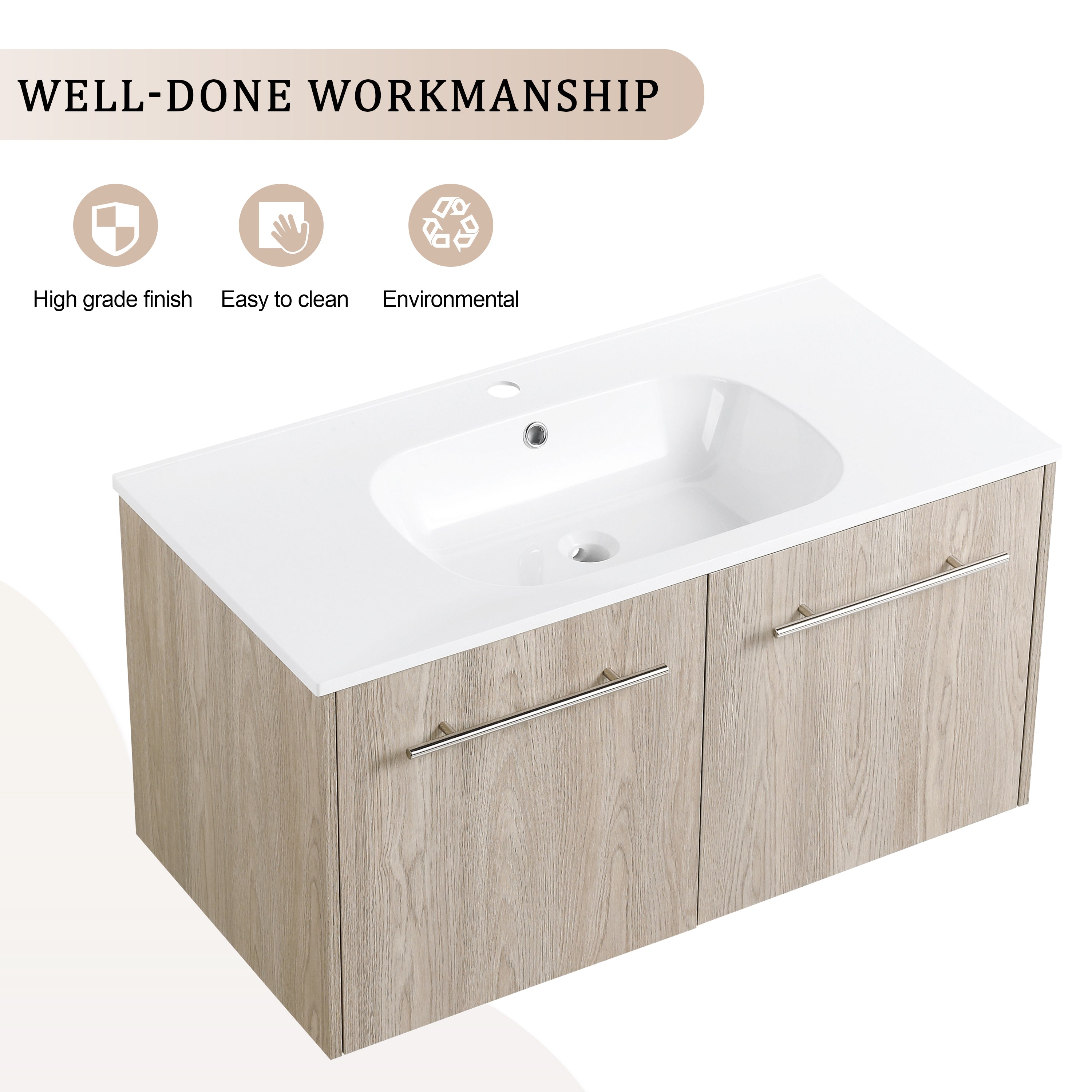 Wall Mounted Bathroom Vanity with Soft-closing Doors with Cultured Marble Basin