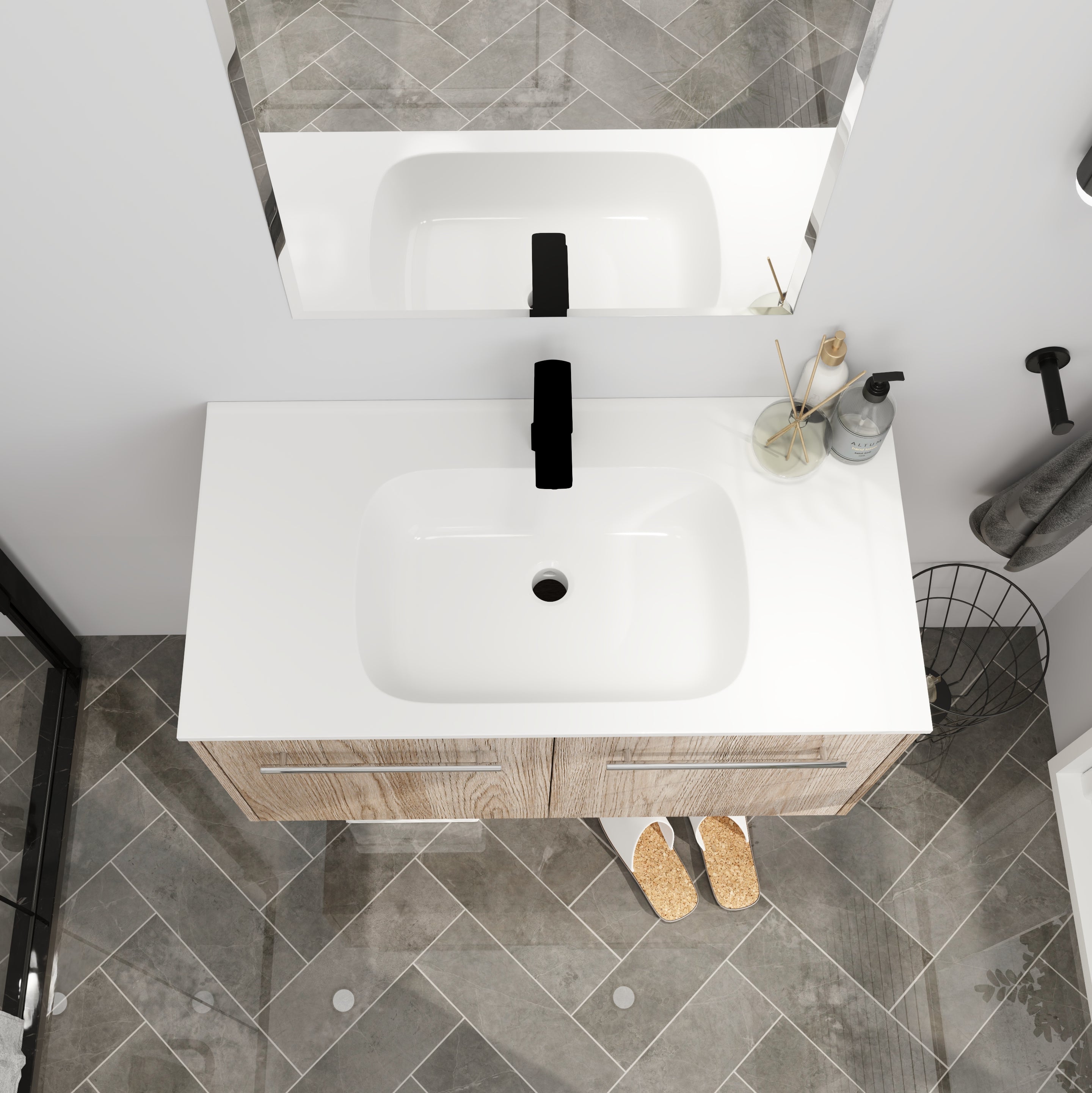 Wall Mounted Bathroom Vanity with Soft-closing Doors with Cultured Marble Basin