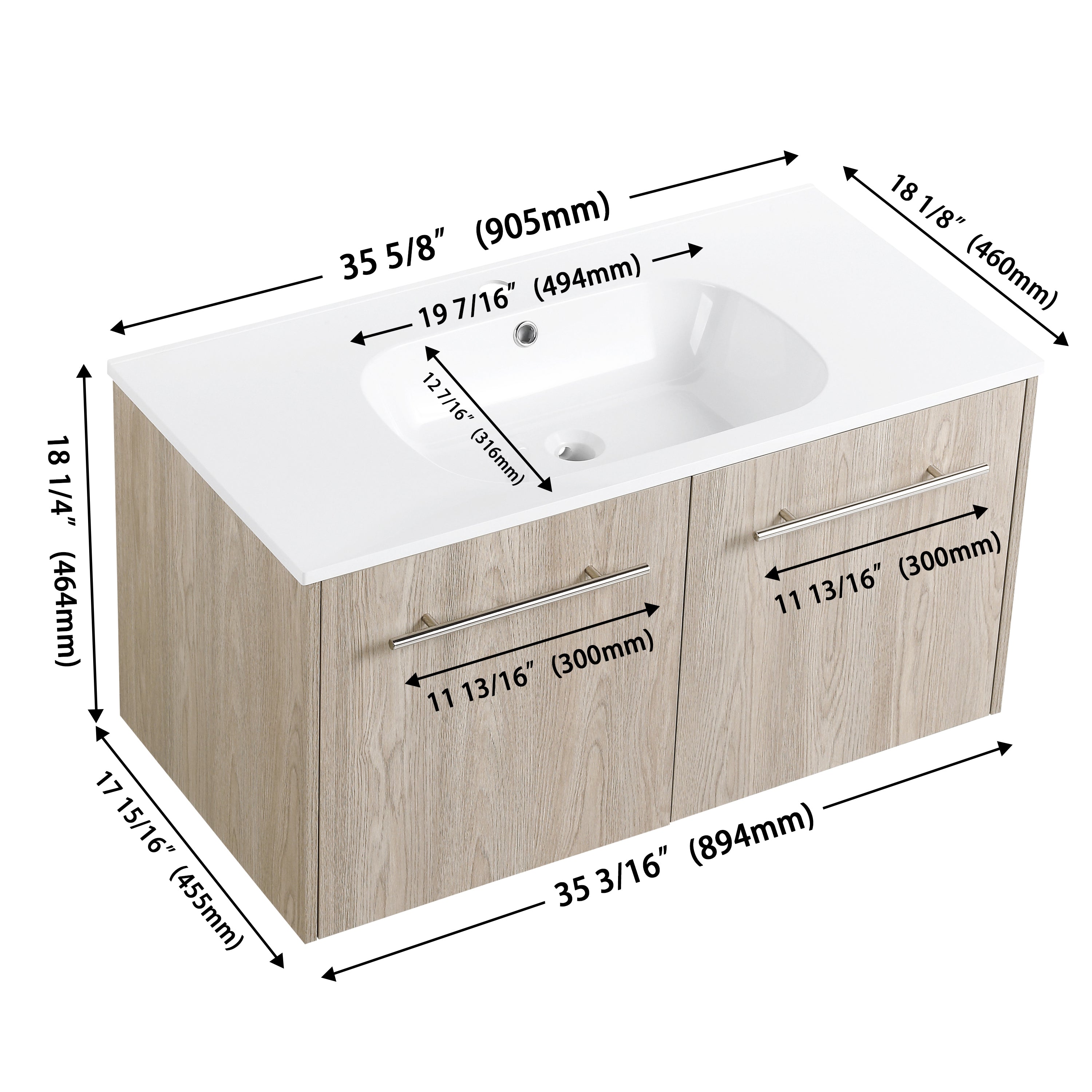 Wall Mounted Bathroom Vanity with Soft-closing Doors with Cultured Marble Basin