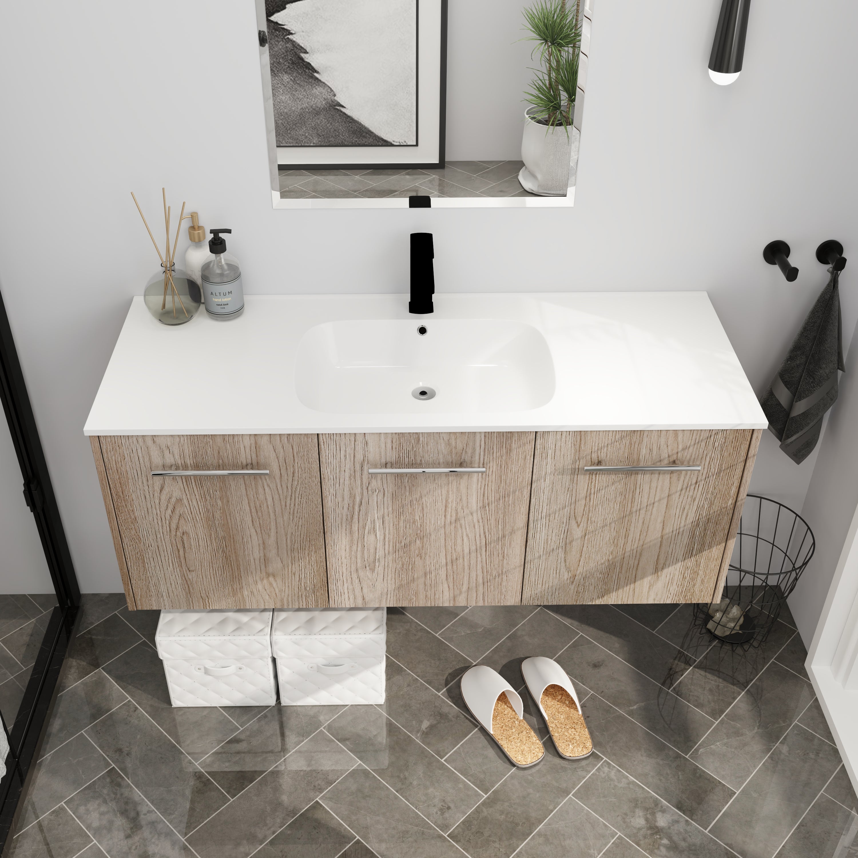 Wall Mounted Bathroom Vanity with Soft-closing Doors with Cultured Marble Basin