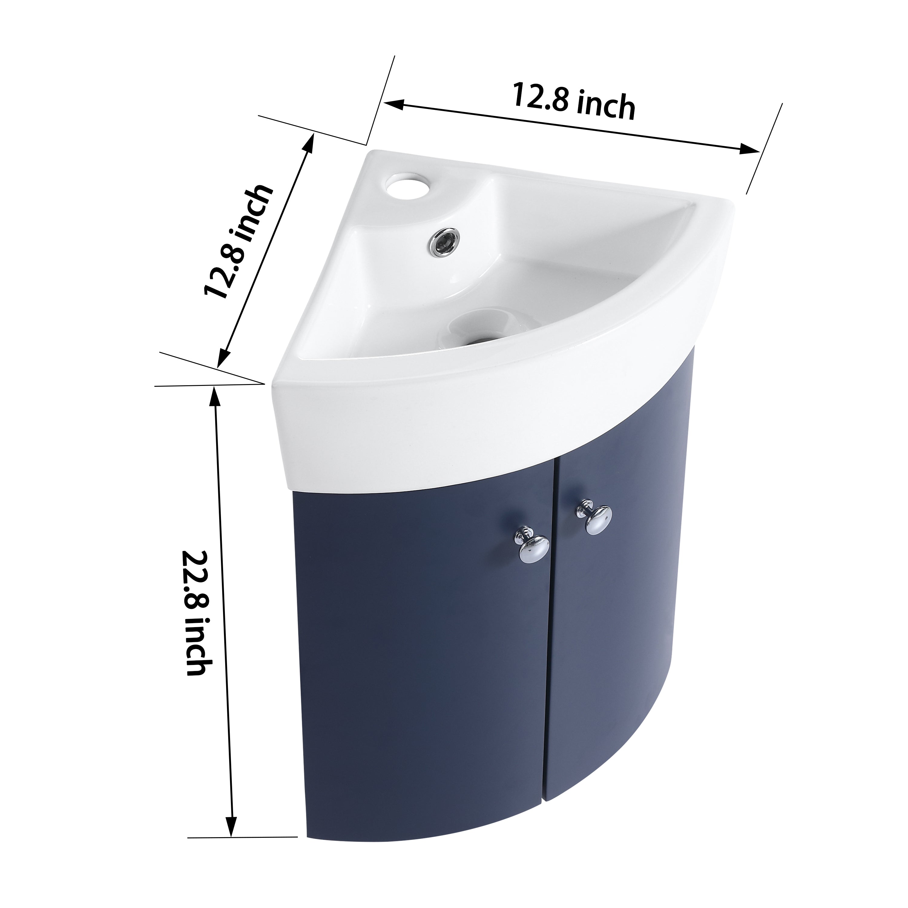 13 inch Plywood Wall Mounted Bathroom Vanity Set in Navy Blue with Integrated Ceramic Sink with Drain