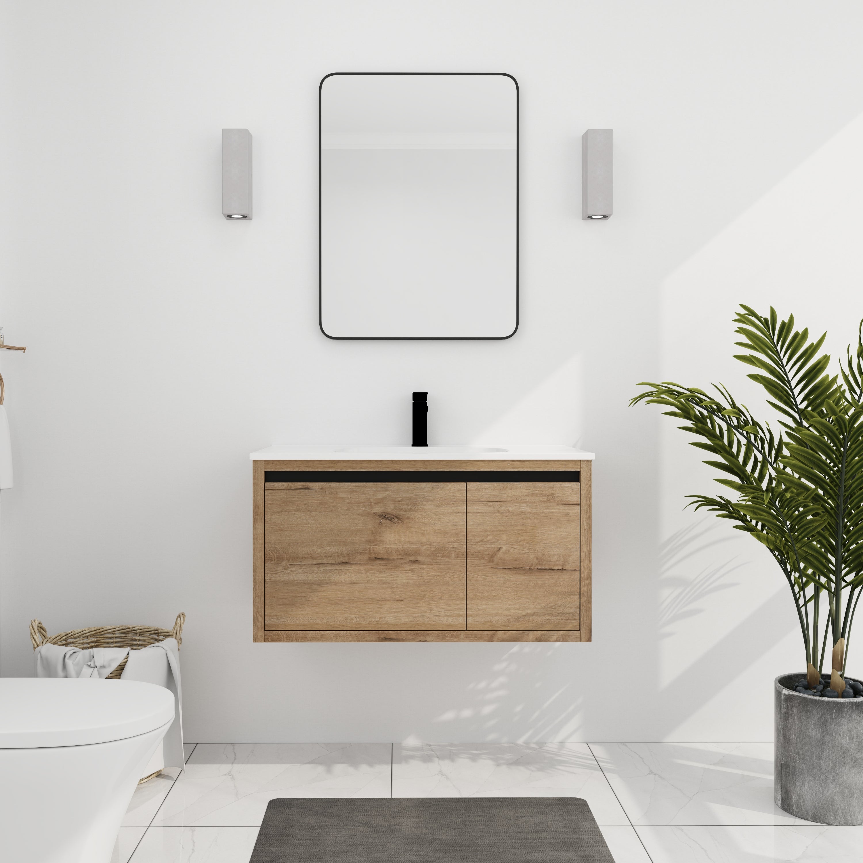 36 Inch Wall Mounted Bathroom Vanity with Soft-closing  Doors and Drawer with Cultured Marble Sink