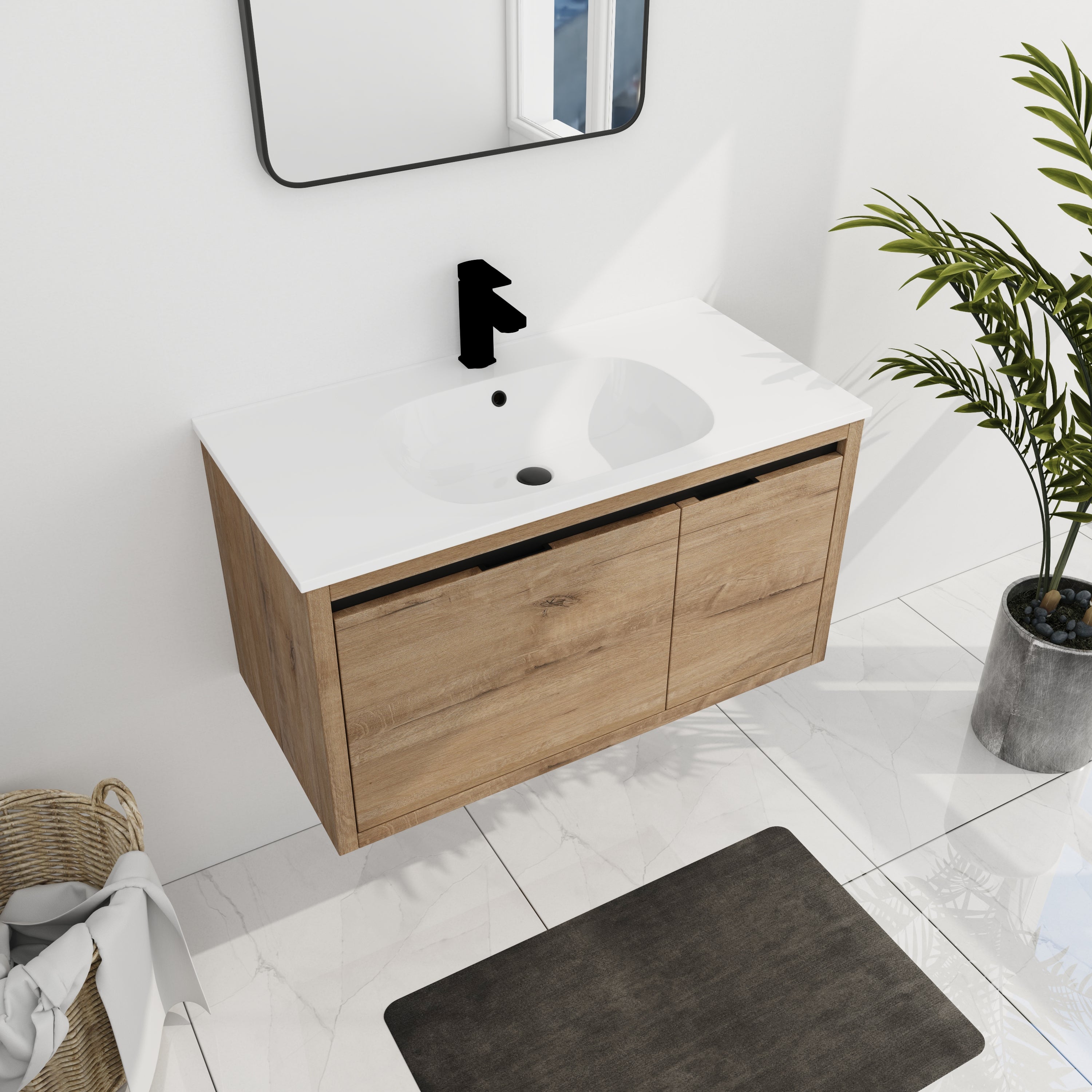 36 Inch Wall Mounted Bathroom Vanity with Soft-closing  Doors and Drawer with Cultured Marble Sink