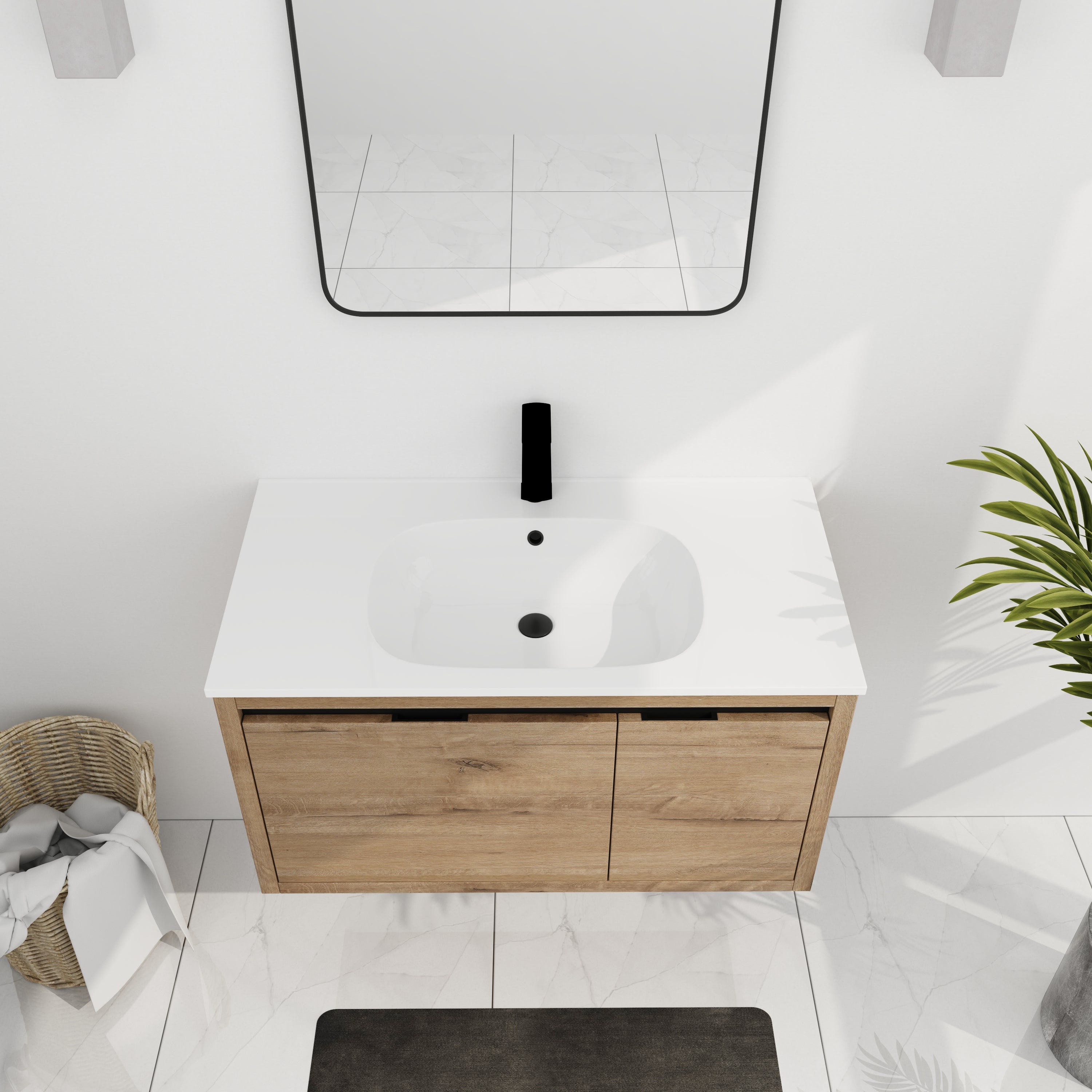 36 Inch Wall Mounted Bathroom Vanity with Soft-closing  Doors and Drawer with Cultured Marble Sink