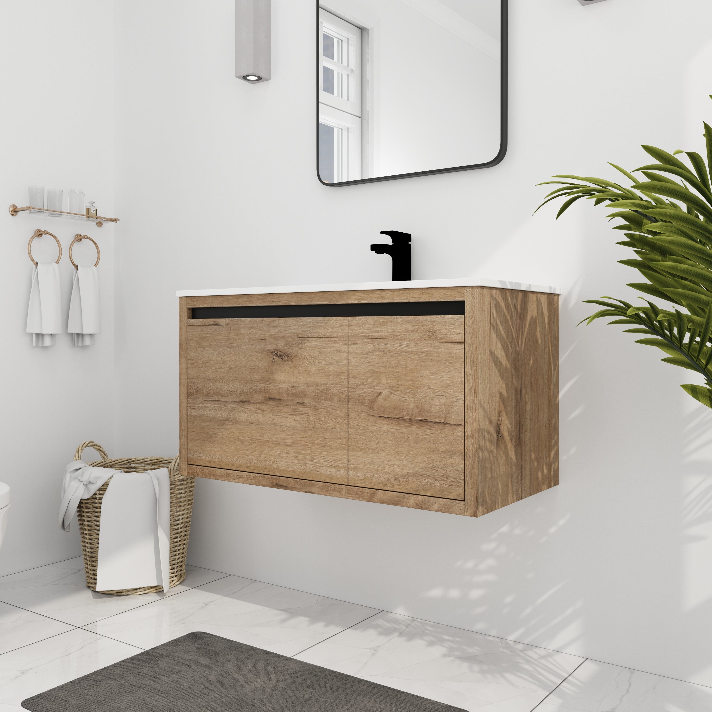 36 Inch Wall Mounted Bathroom Vanity with Soft-closing  Doors and Drawer with Cultured Marble Sink