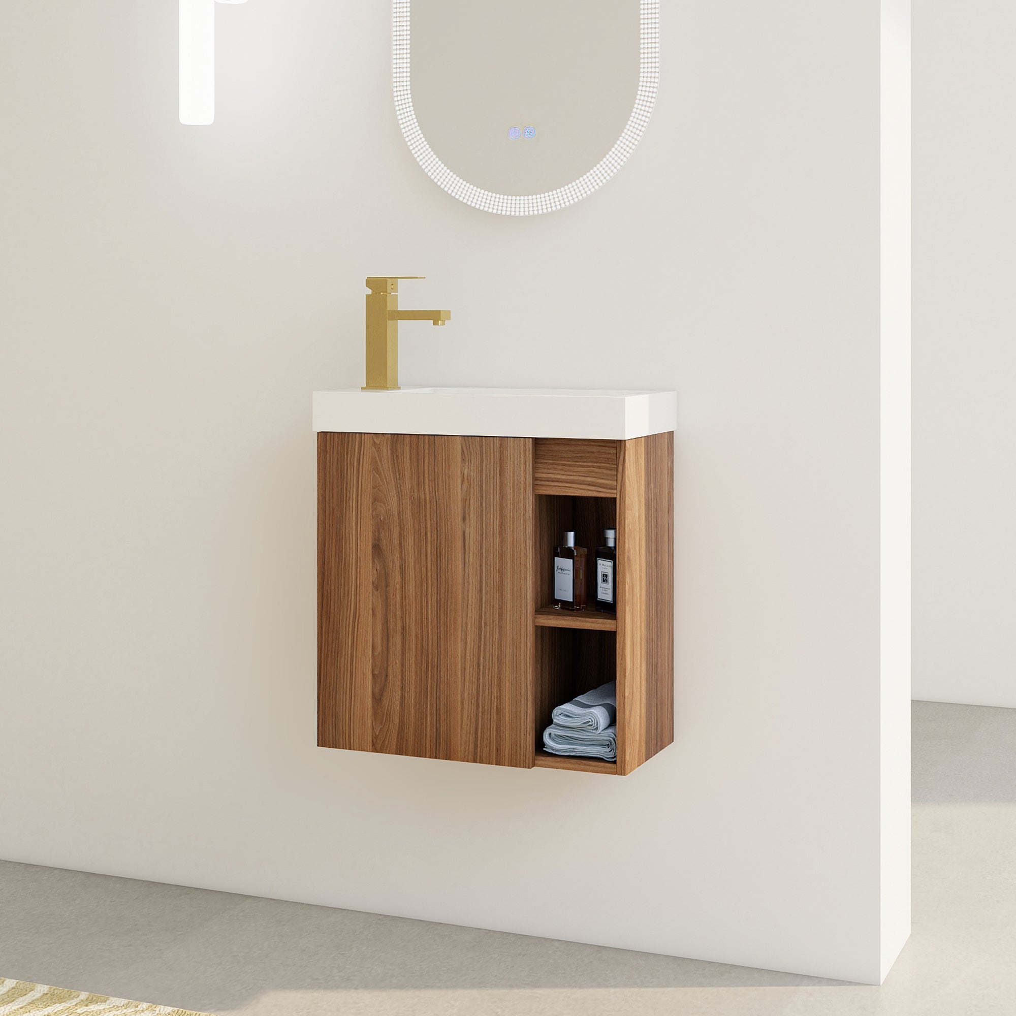 20'' Floating Wall-Mounted Bathroom Vanity with White Resin Sink & Soft-Close Cabinet Door