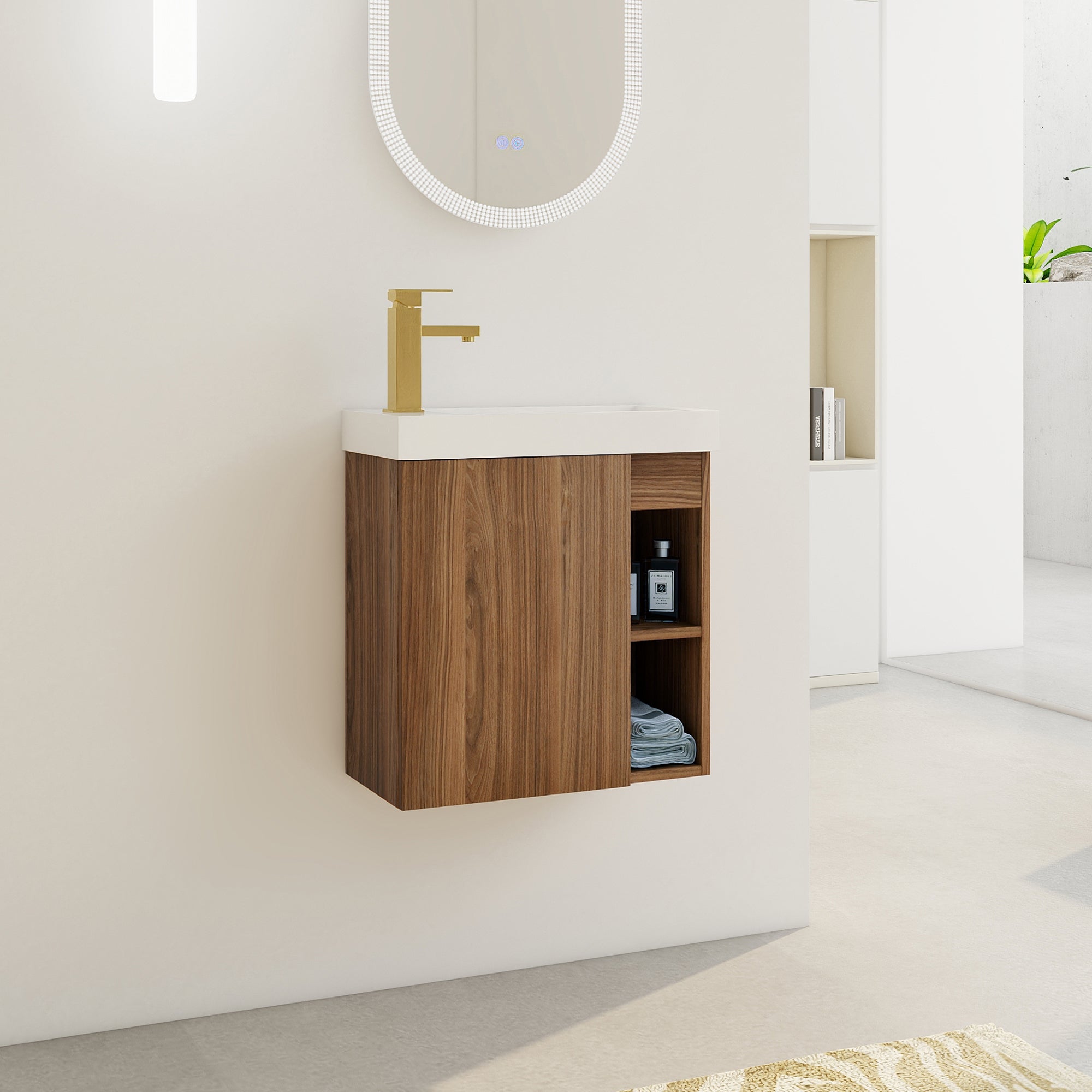 20'' Floating Wall-Mounted Bathroom Vanity with White Resin Sink & Soft-Close Cabinet Door