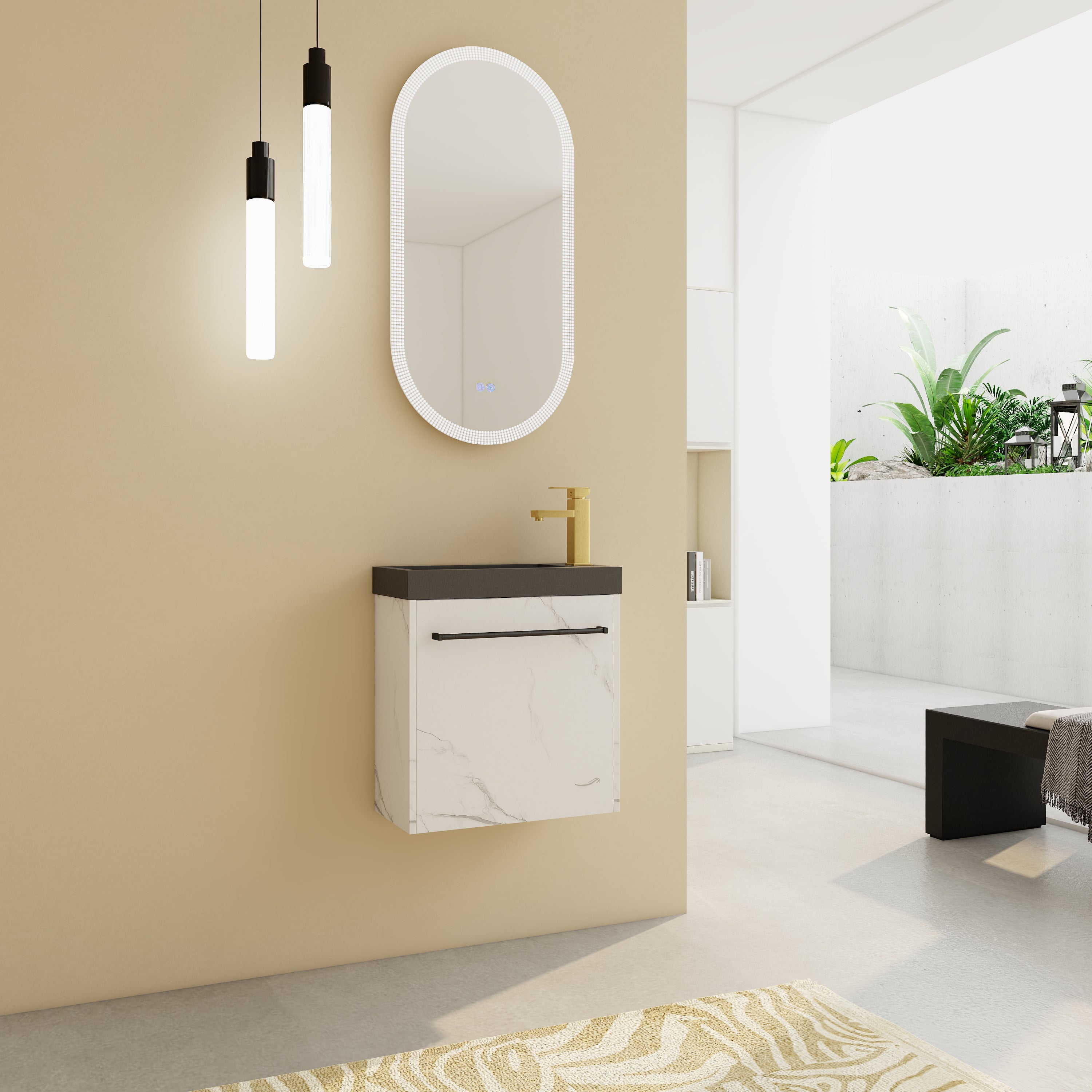 20‘’ Floating Wall-Mounted Bathroom Vanity with Resin Sink & Soft-Close Cabinet Door