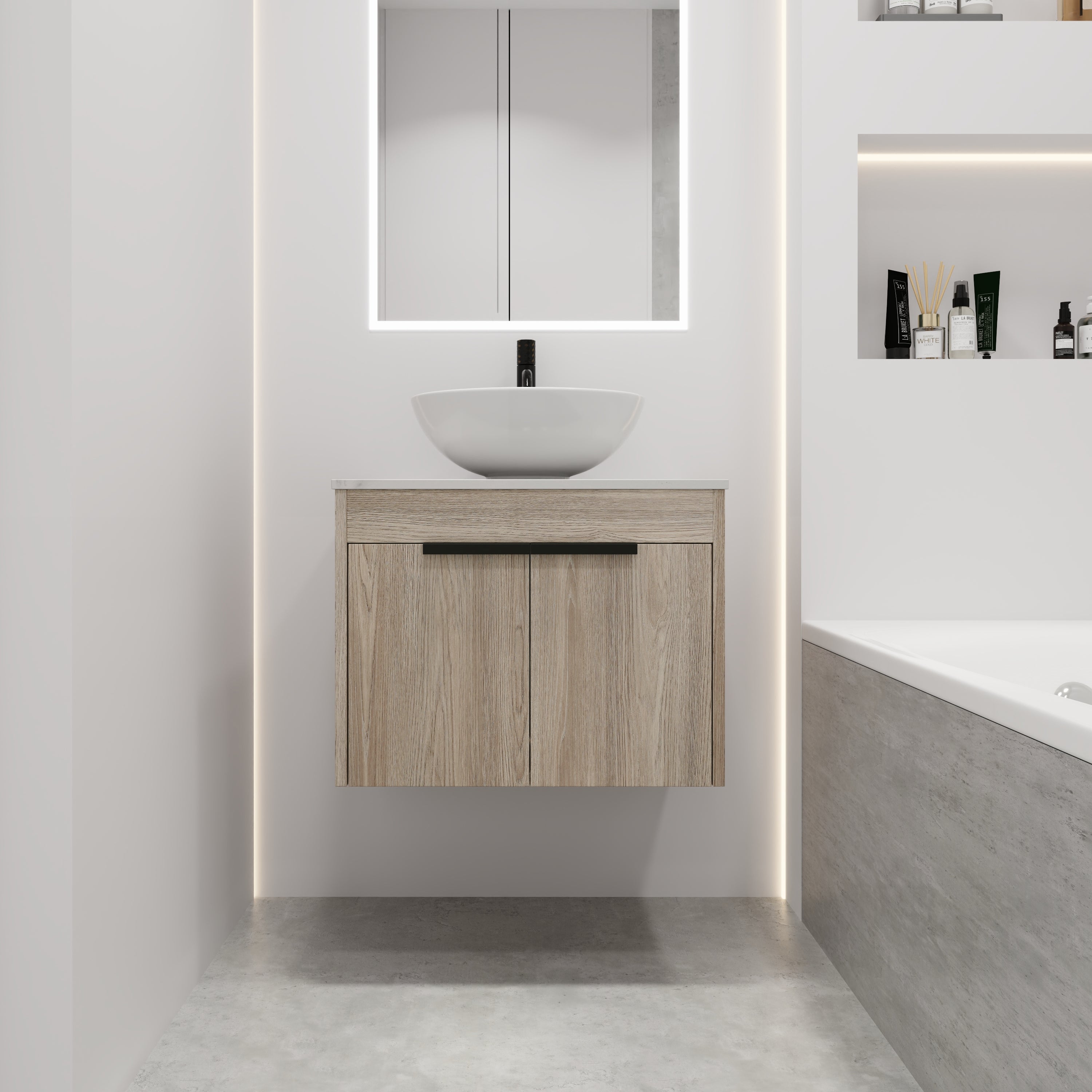24 Inch Modern Design Float Bathroom Vanity with Ceramic Basin with Soft Close Door