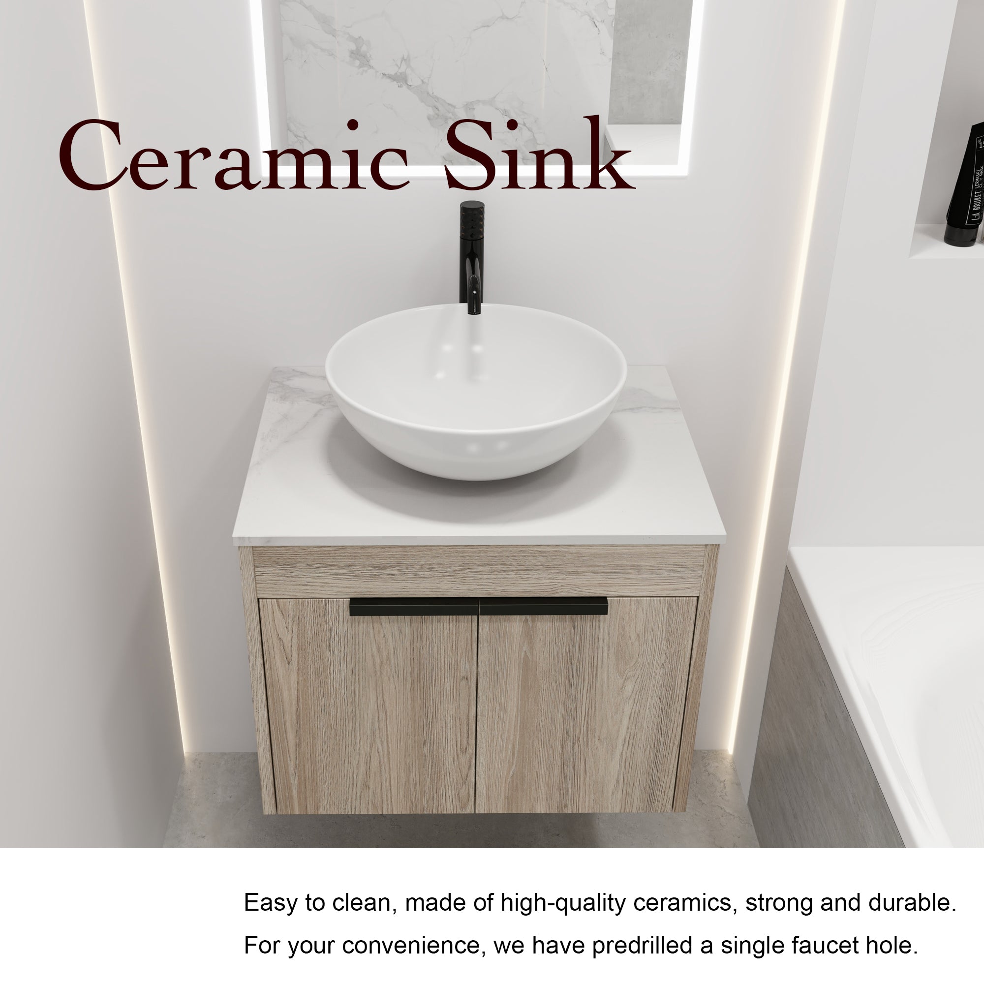 24 Inch Modern Design Float Bathroom Vanity with Ceramic Basin with Soft Close Door
