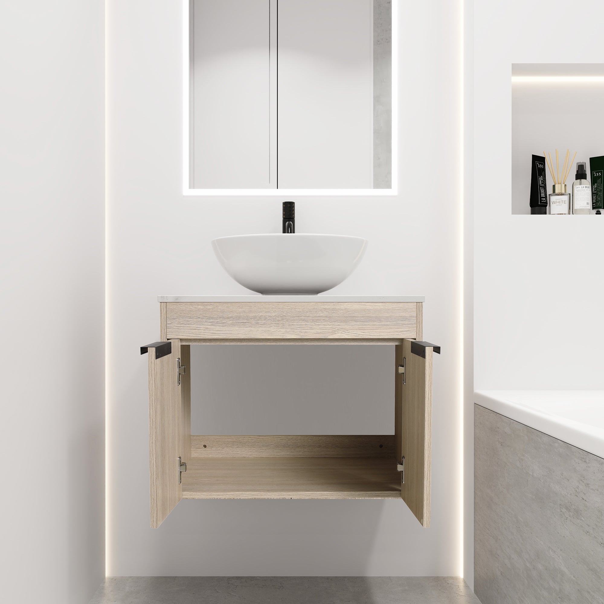 24 Inch Modern Design Float Bathroom Vanity with Ceramic Basin with Soft Close Door