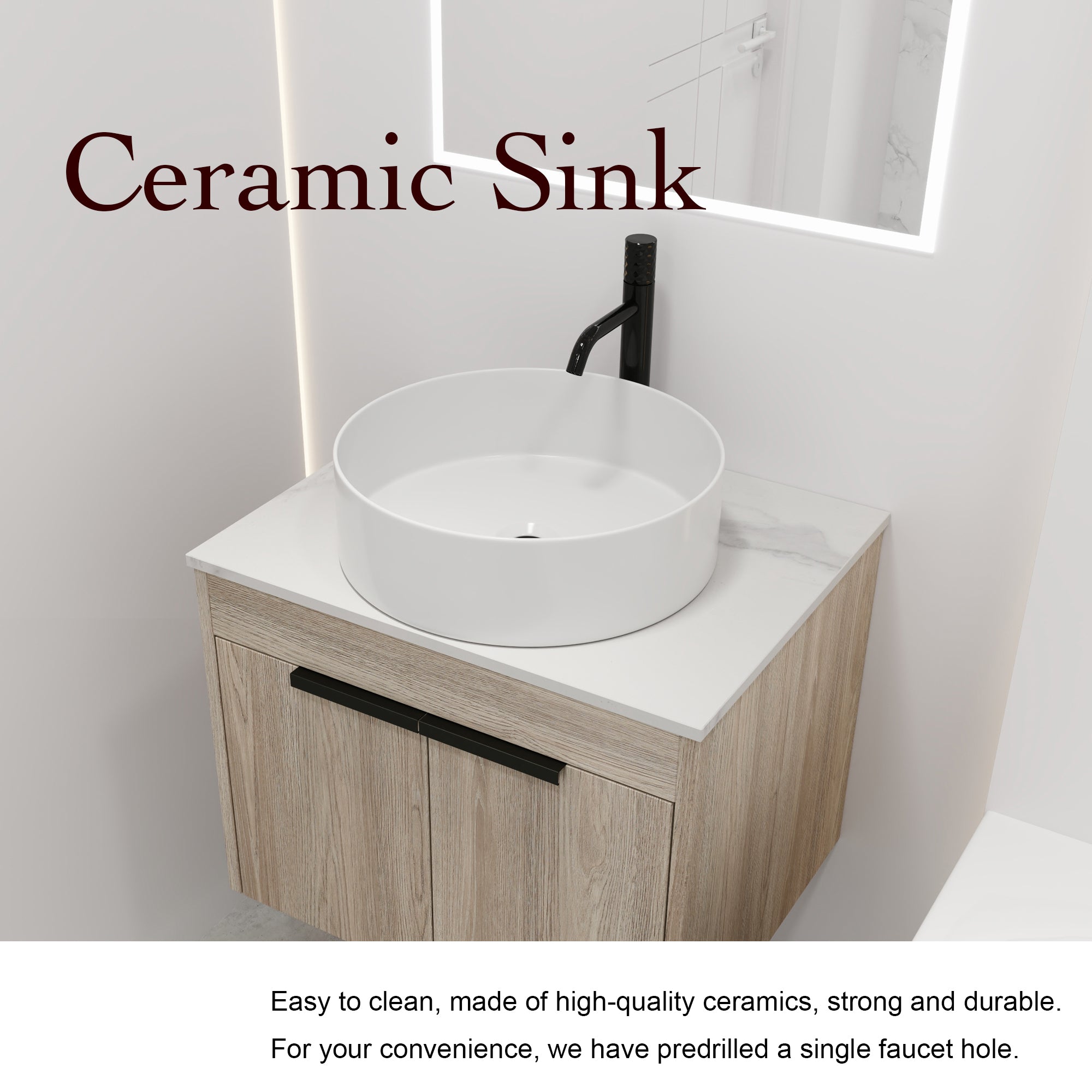 24 Inch Modern Design Float Bathroom Vanity with Ceramic Basin with Soft Close Door