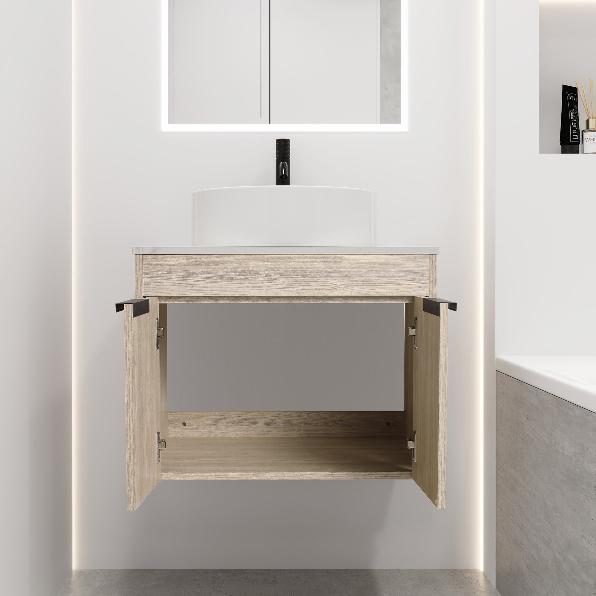24 Inch Modern Design Float Bathroom Vanity with Ceramic Basin with Soft Close Door