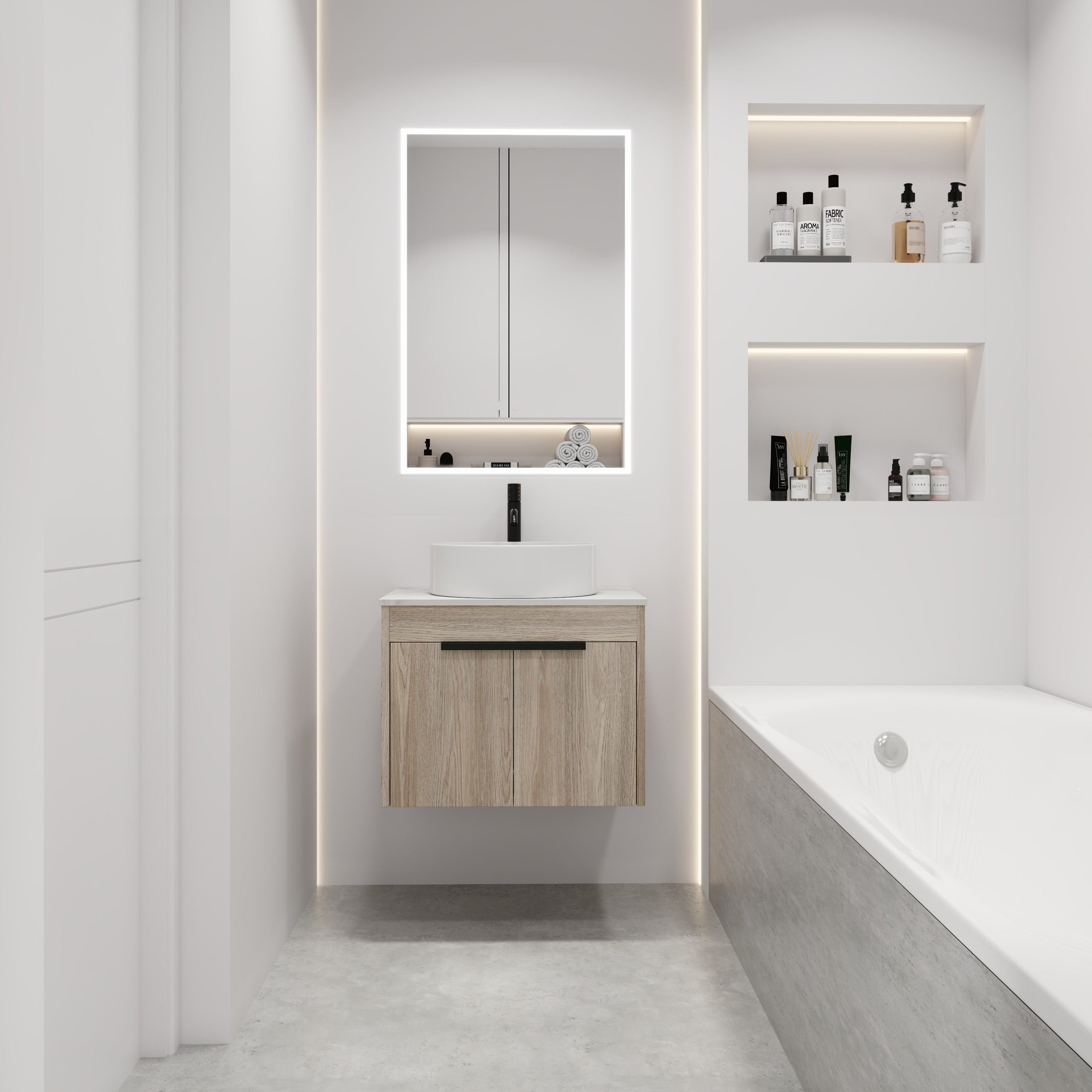24 Inch Modern Design Float Bathroom Vanity with Ceramic Basin with Soft Close Door