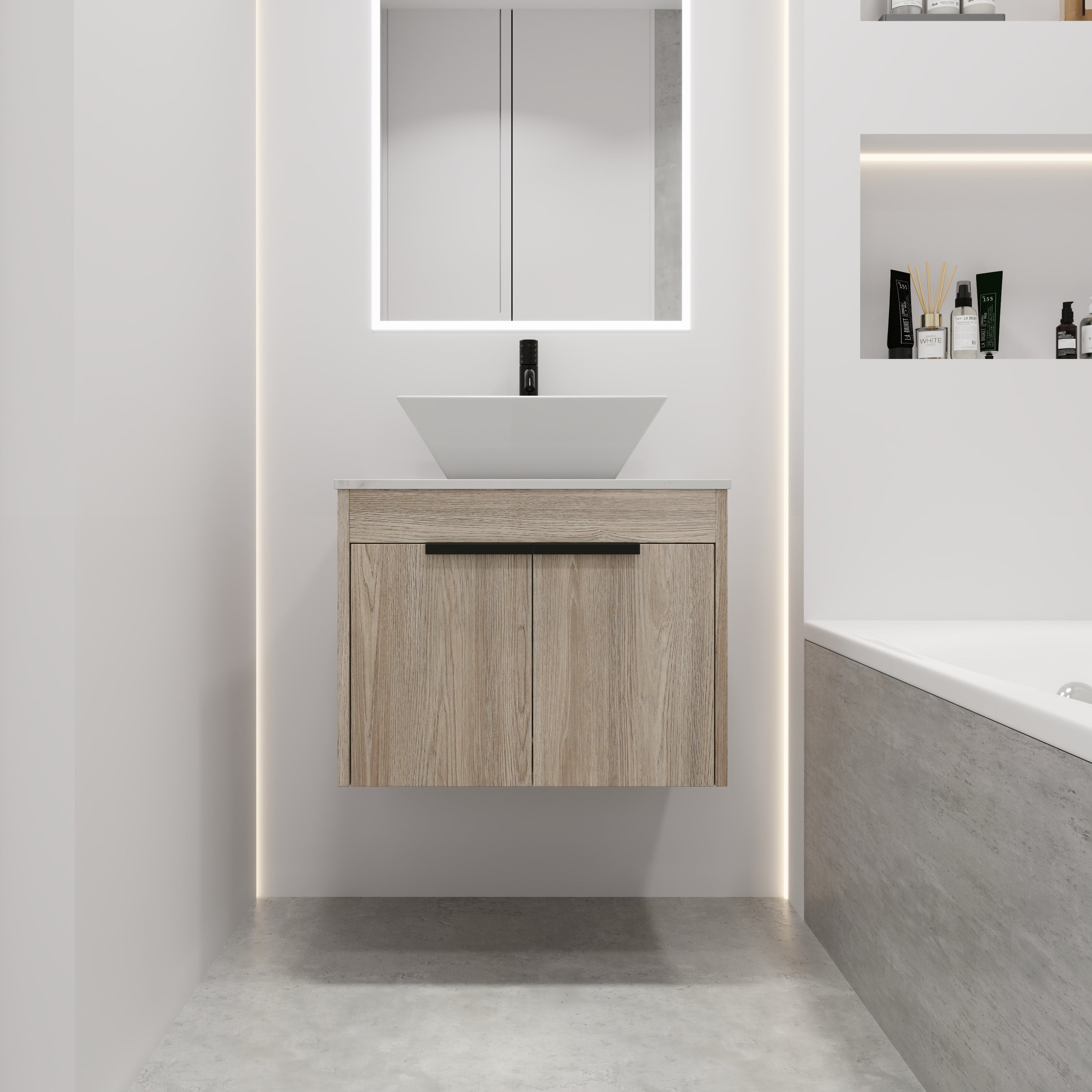 24 Inch Modern Design Float Bathroom Vanity with Ceramic Basin with Soft Close Door