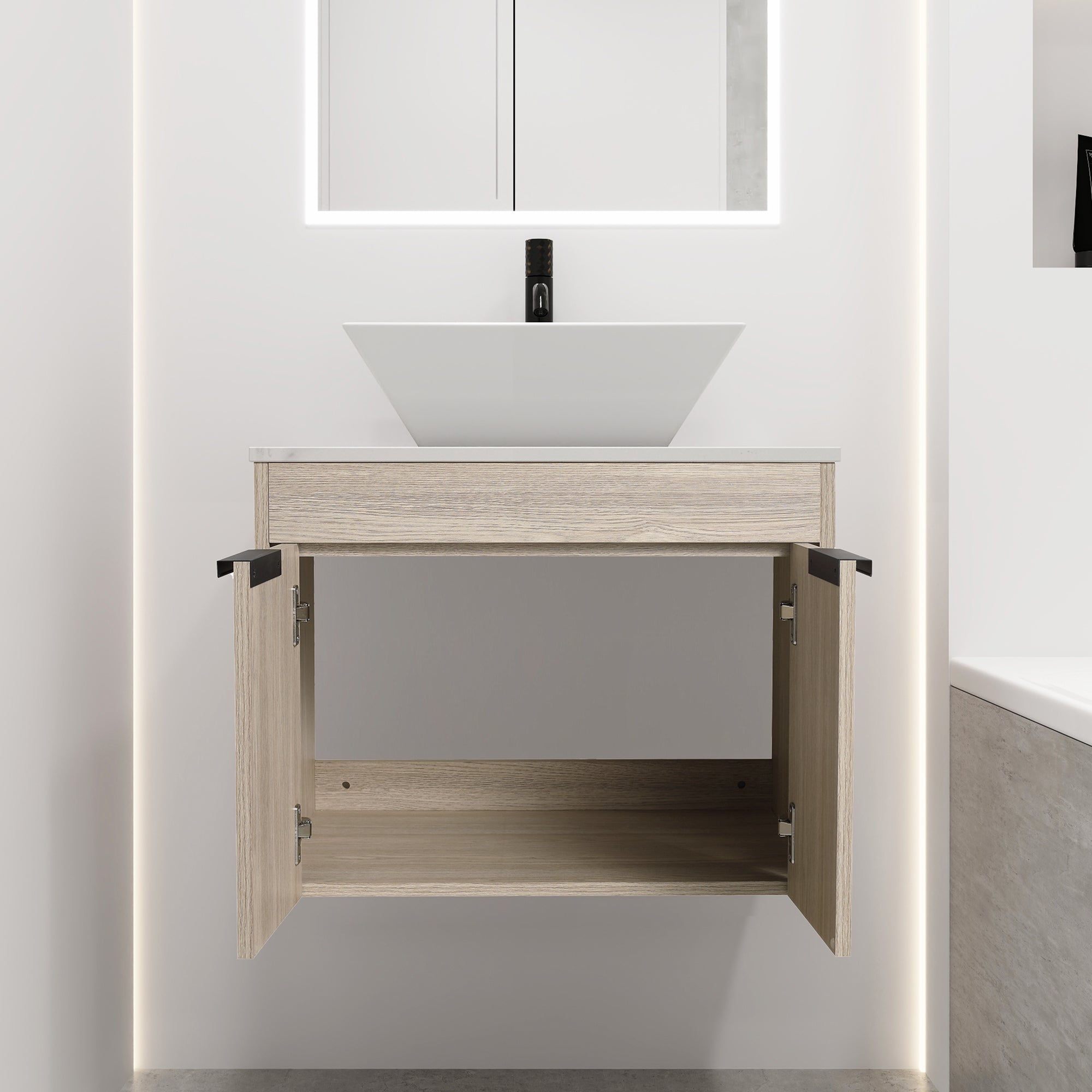 24 Inch Modern Design Float Bathroom Vanity with Ceramic Basin with Soft Close Door