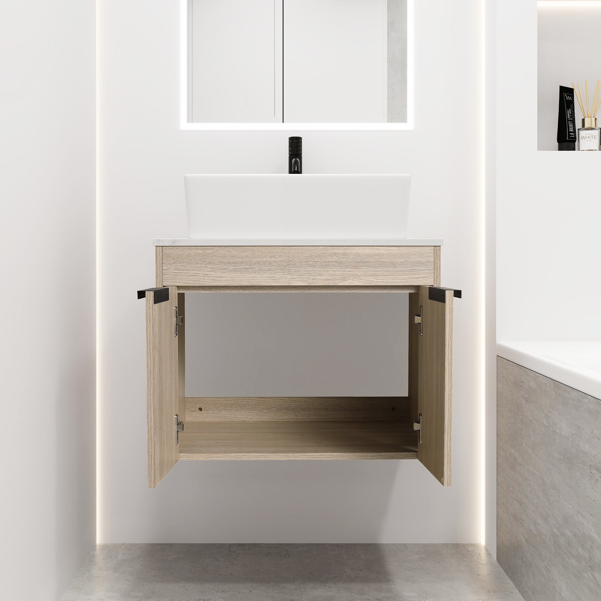 24 Inch Modern Design Float Bathroom Vanity with Ceramic Basin with Soft Close Door