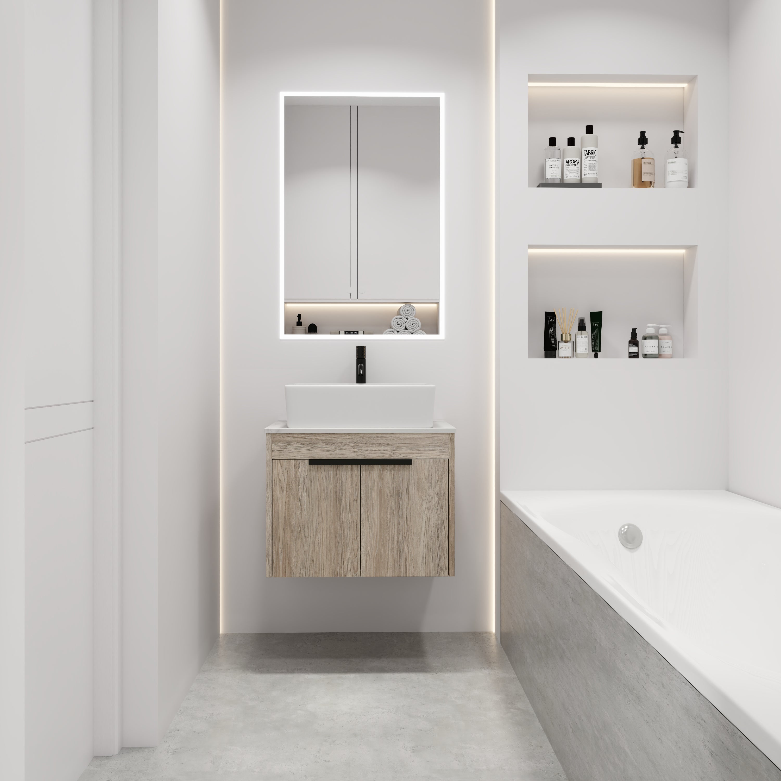 24 Inch Modern Design Float Bathroom Vanity with Ceramic Basin with Soft Close Door