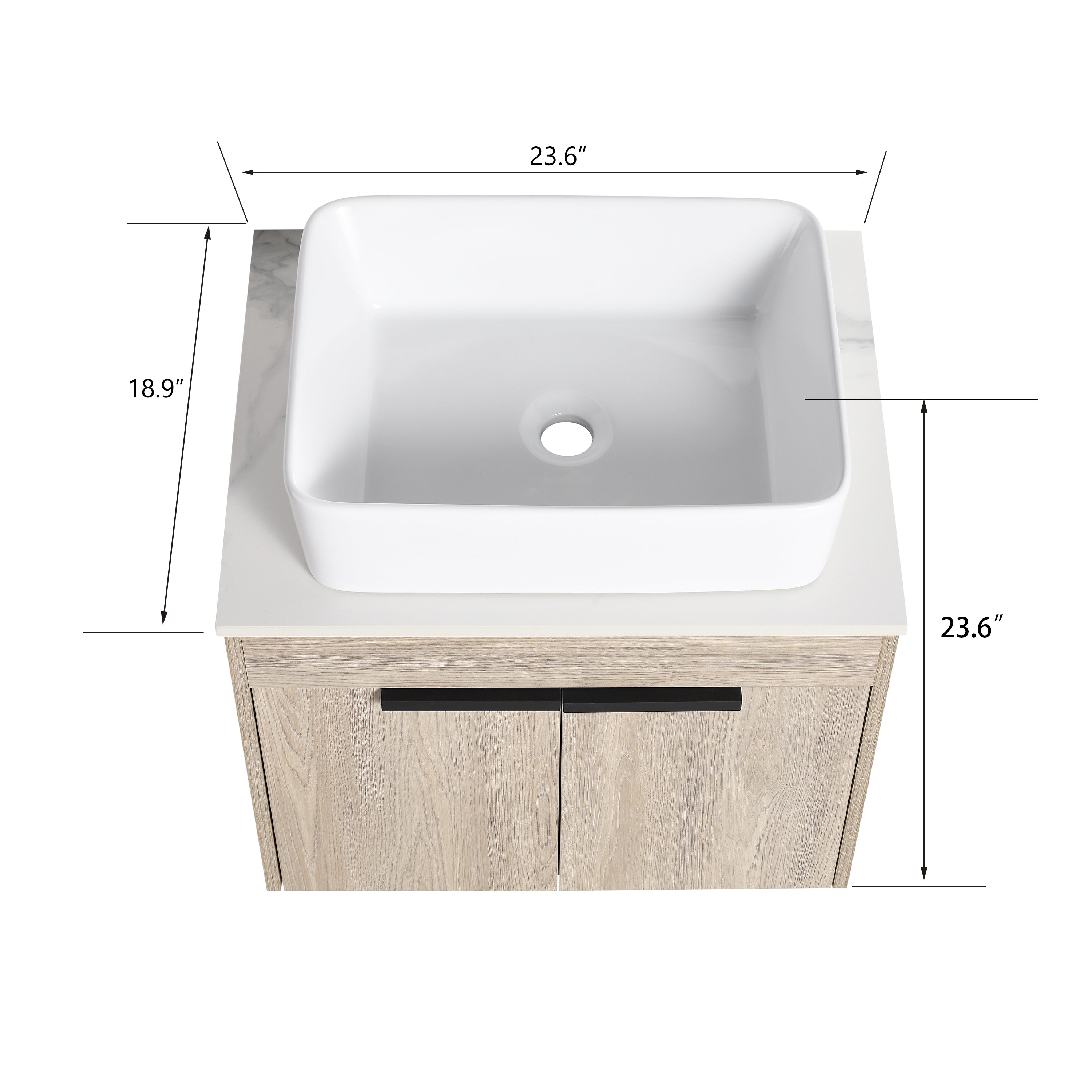 24 Inch Modern Design Float Bathroom Vanity with Ceramic Basin with Soft Close Door