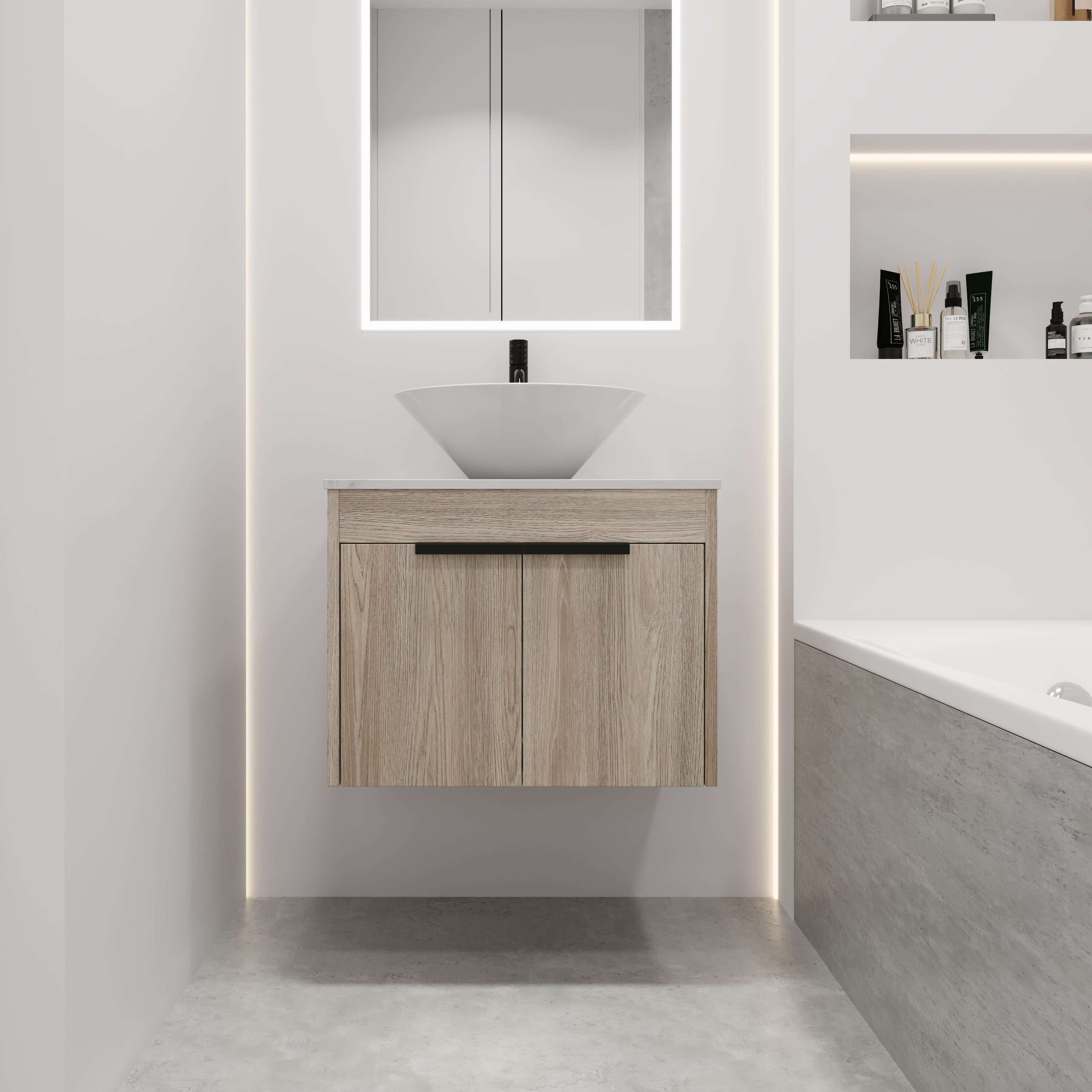 24 Inch Modern Design Float Bathroom Vanity with Ceramic Basin with Soft Close Door