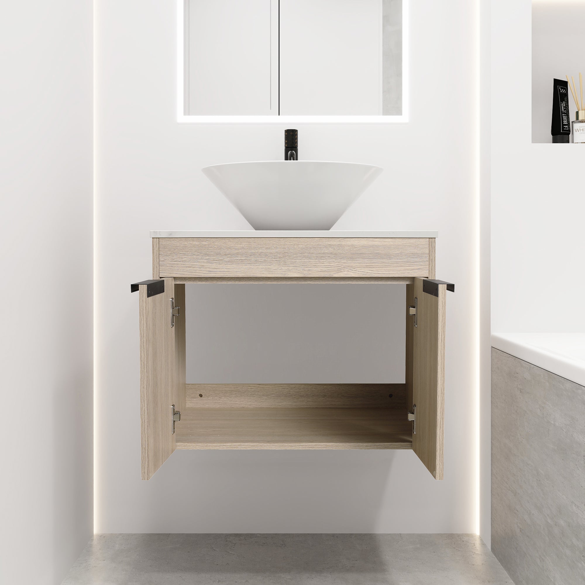 24 Inch Modern Design Float Bathroom Vanity with Ceramic Basin with Soft Close Door