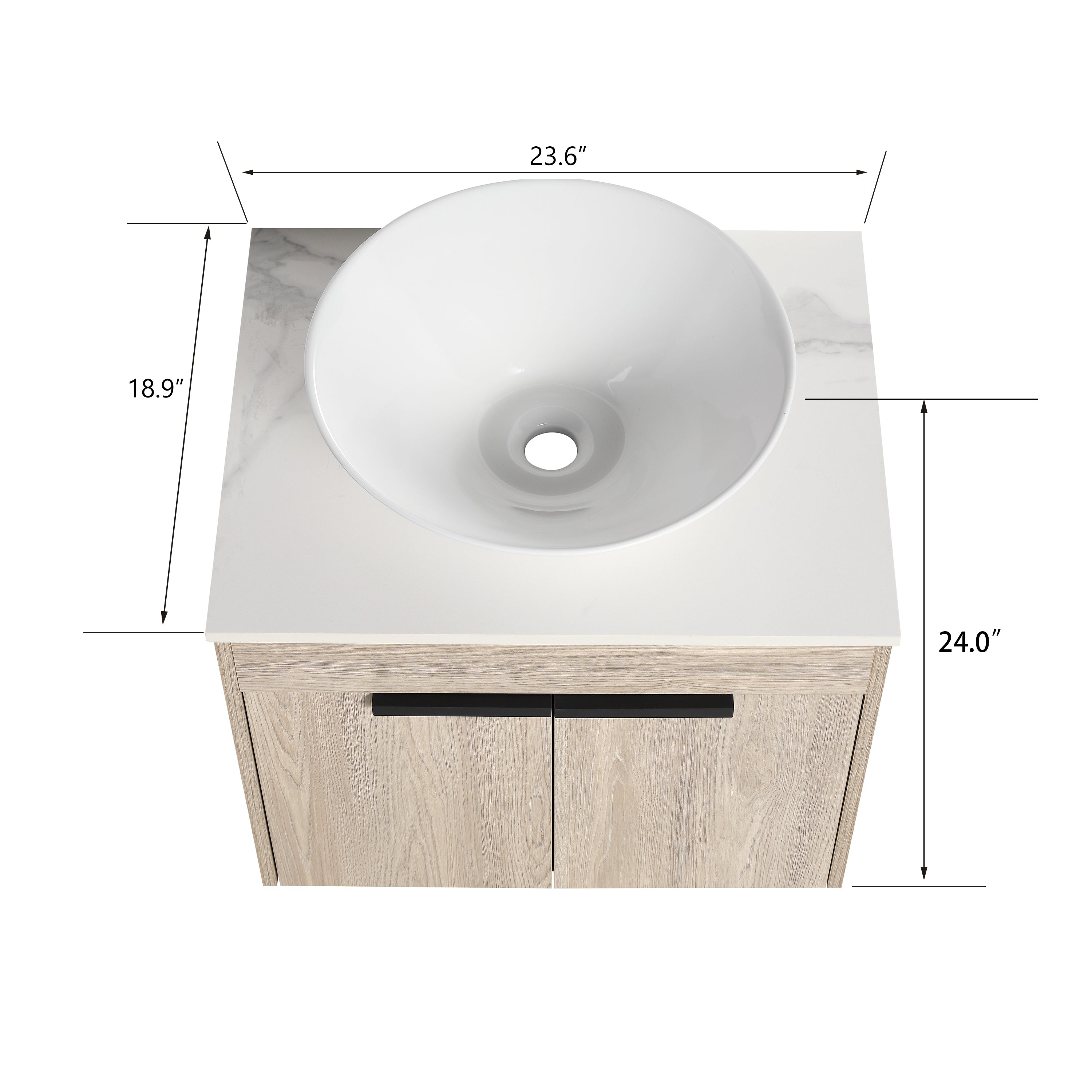 24 Inch Modern Design Float Bathroom Vanity with Ceramic Basin with Soft Close Door