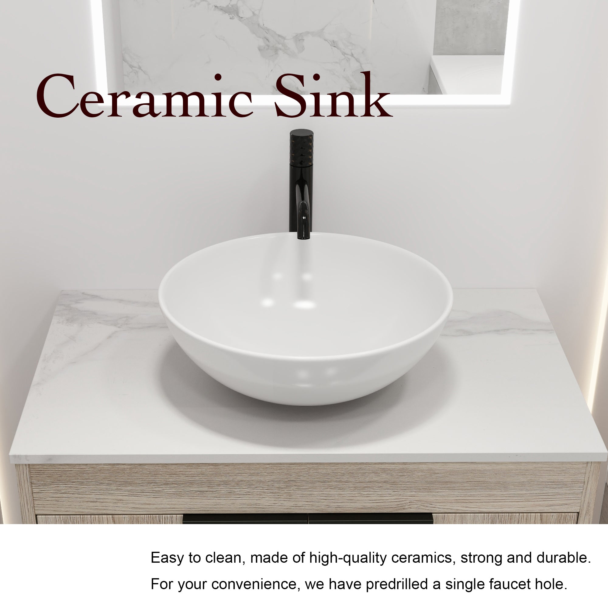 30Inch Modern Design Float Bathroom Vanity Set in White Oak  with Soft Close Door  With Ceramic Basin