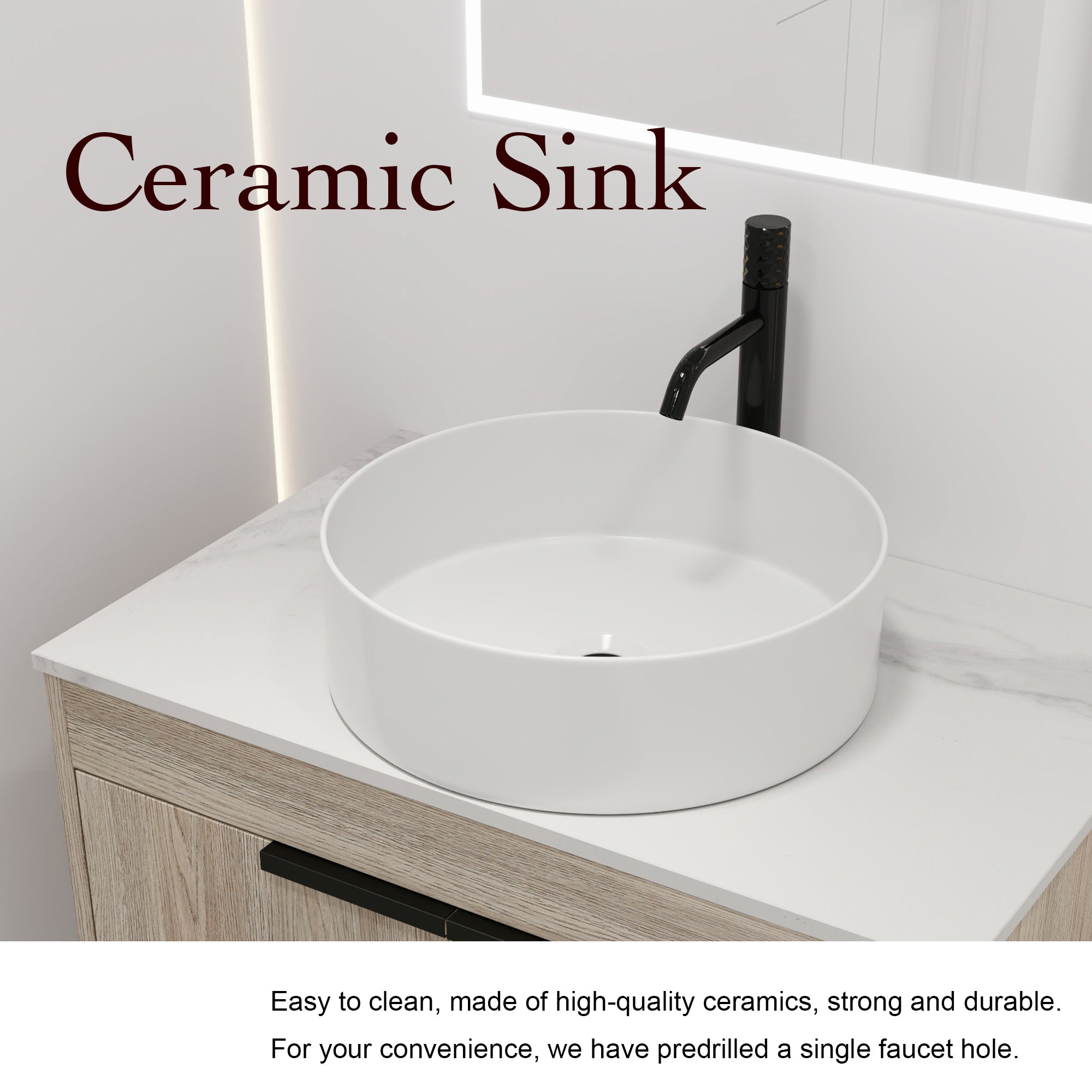 30Inch Modern Design Float Bathroom Vanity Set in White Oak  with Soft Close Door  With Ceramic Basin