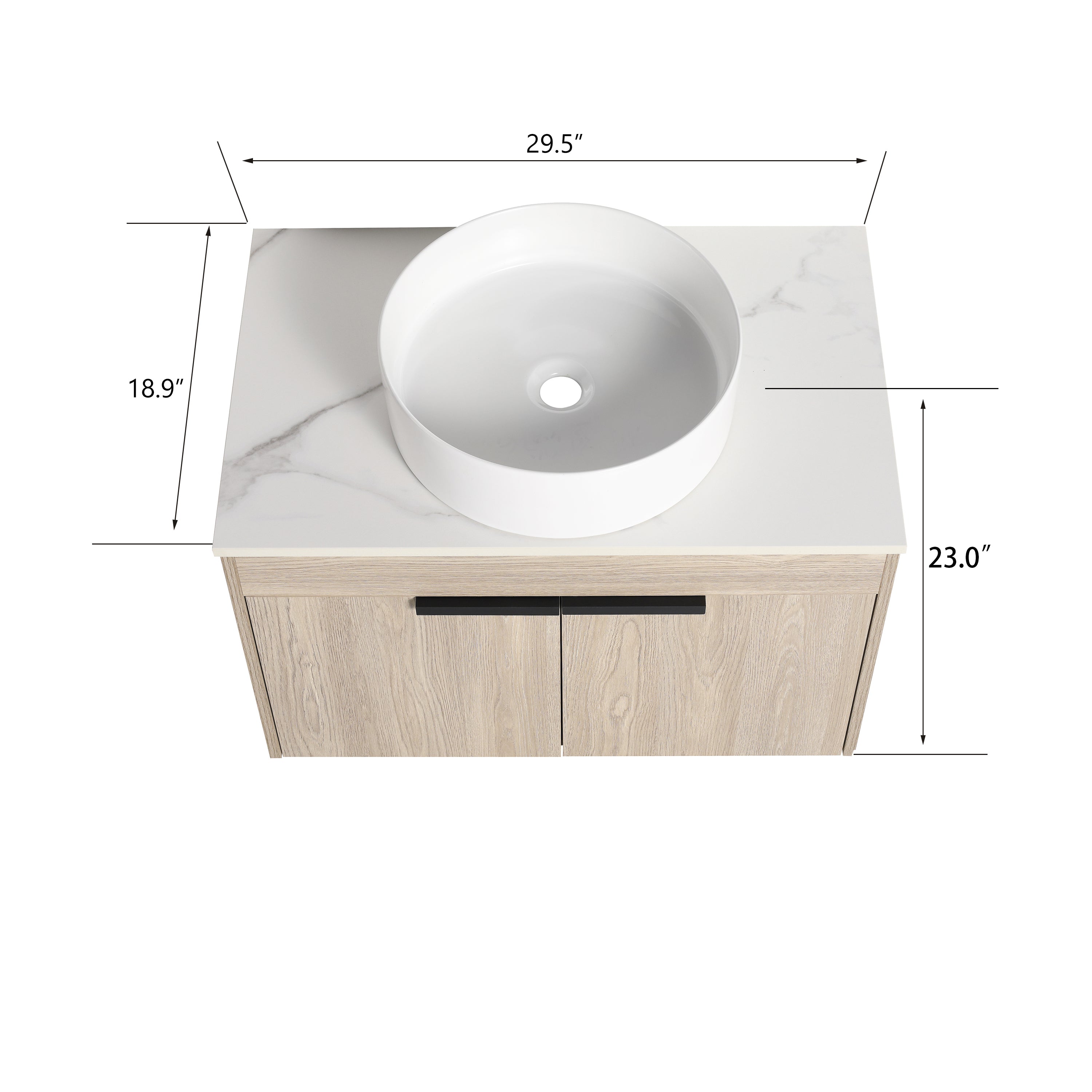 30Inch Modern Design Float Bathroom Vanity Set in White Oak  with Soft Close Door  With Ceramic Basin