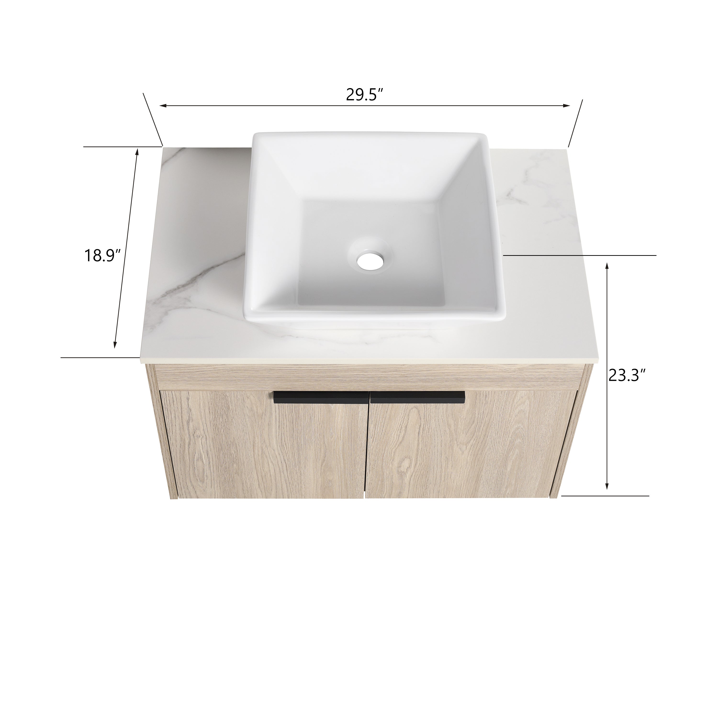 30Inch Modern Design Float Bathroom Vanity Set in White Oak  with Soft Close Door  With Ceramic Basin