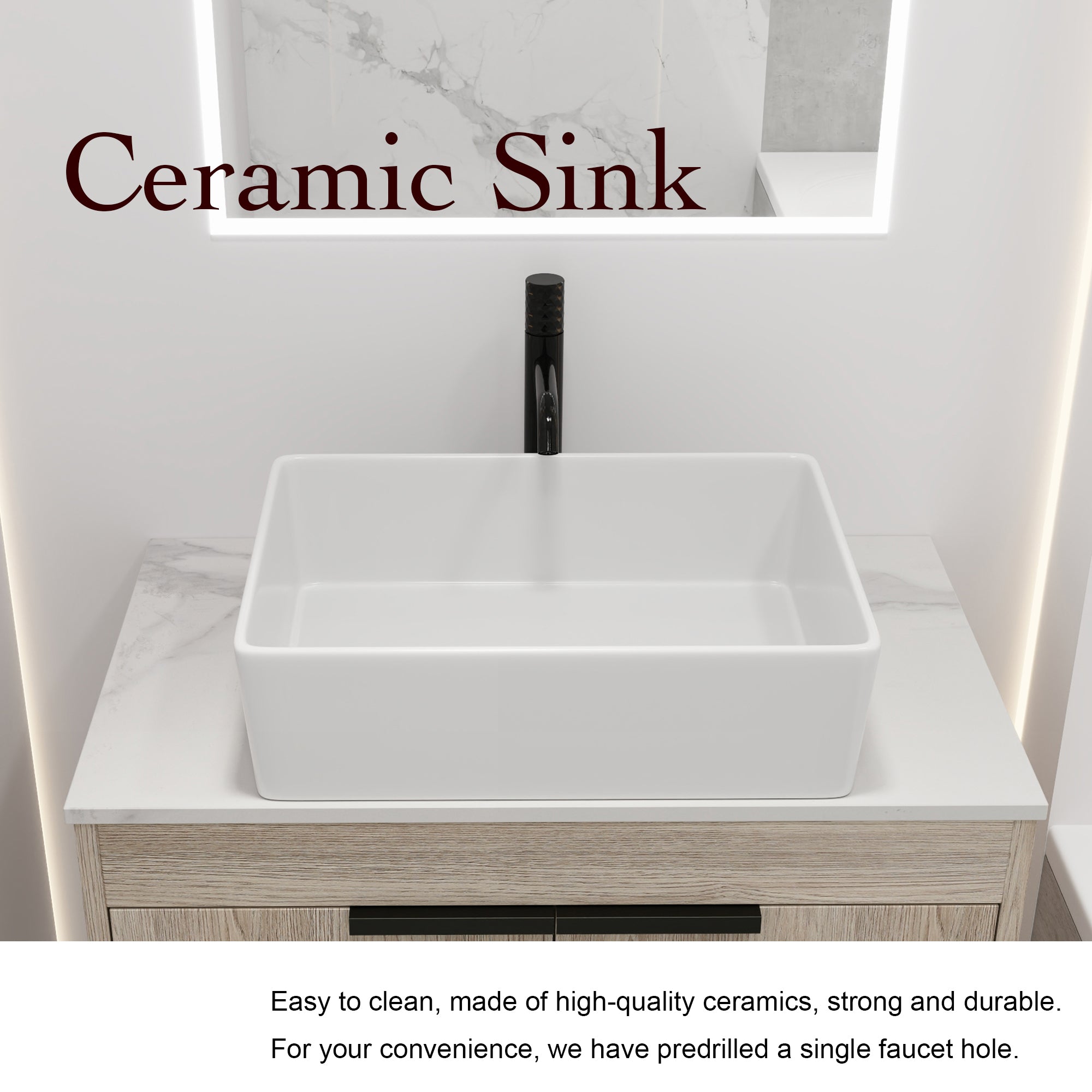 30Inch Modern Design Float Bathroom Vanity Set in White Oak  with Soft Close Door  With Ceramic Basin